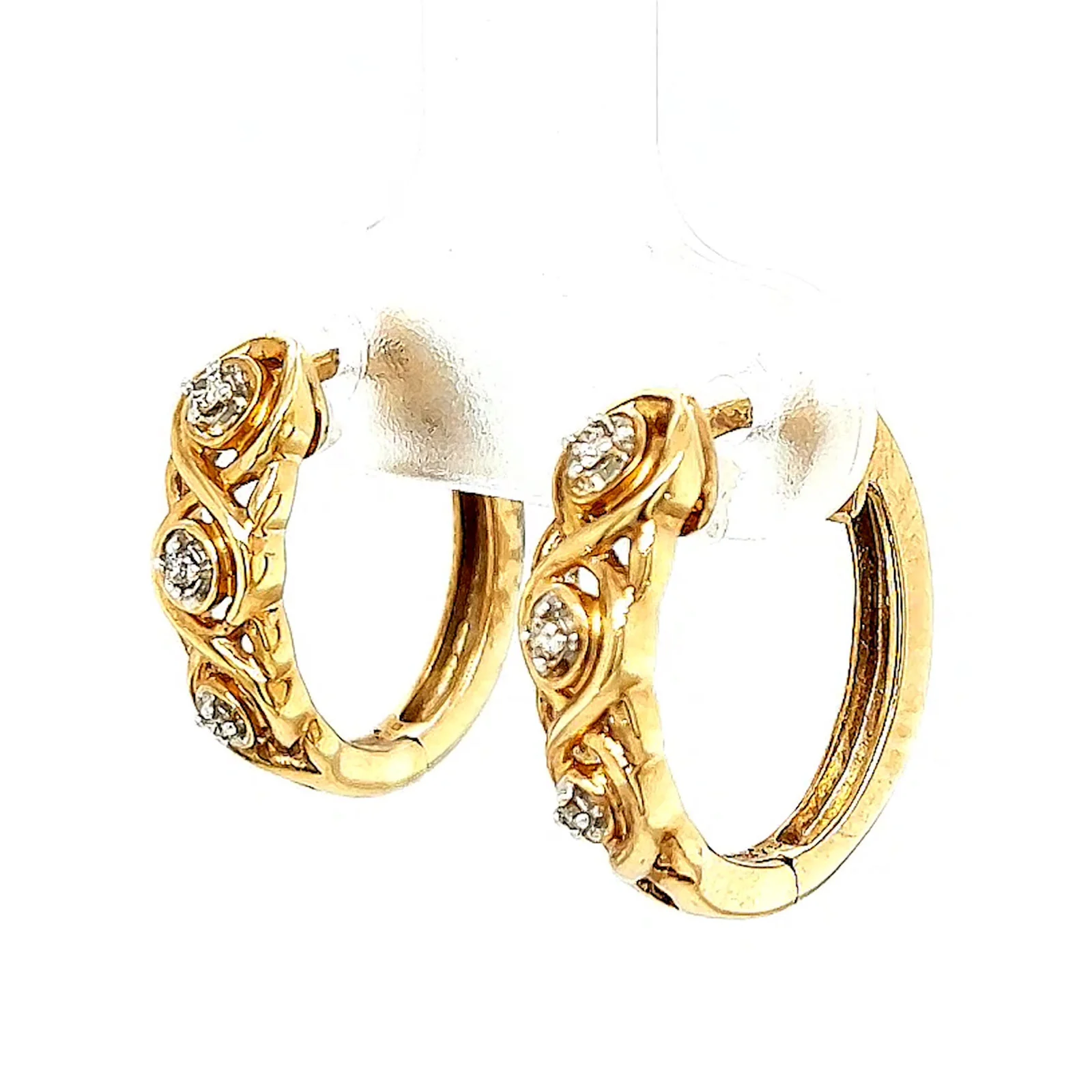 9ct Yellow Gold & Diamond Set Huggie Earrings - Image 11
