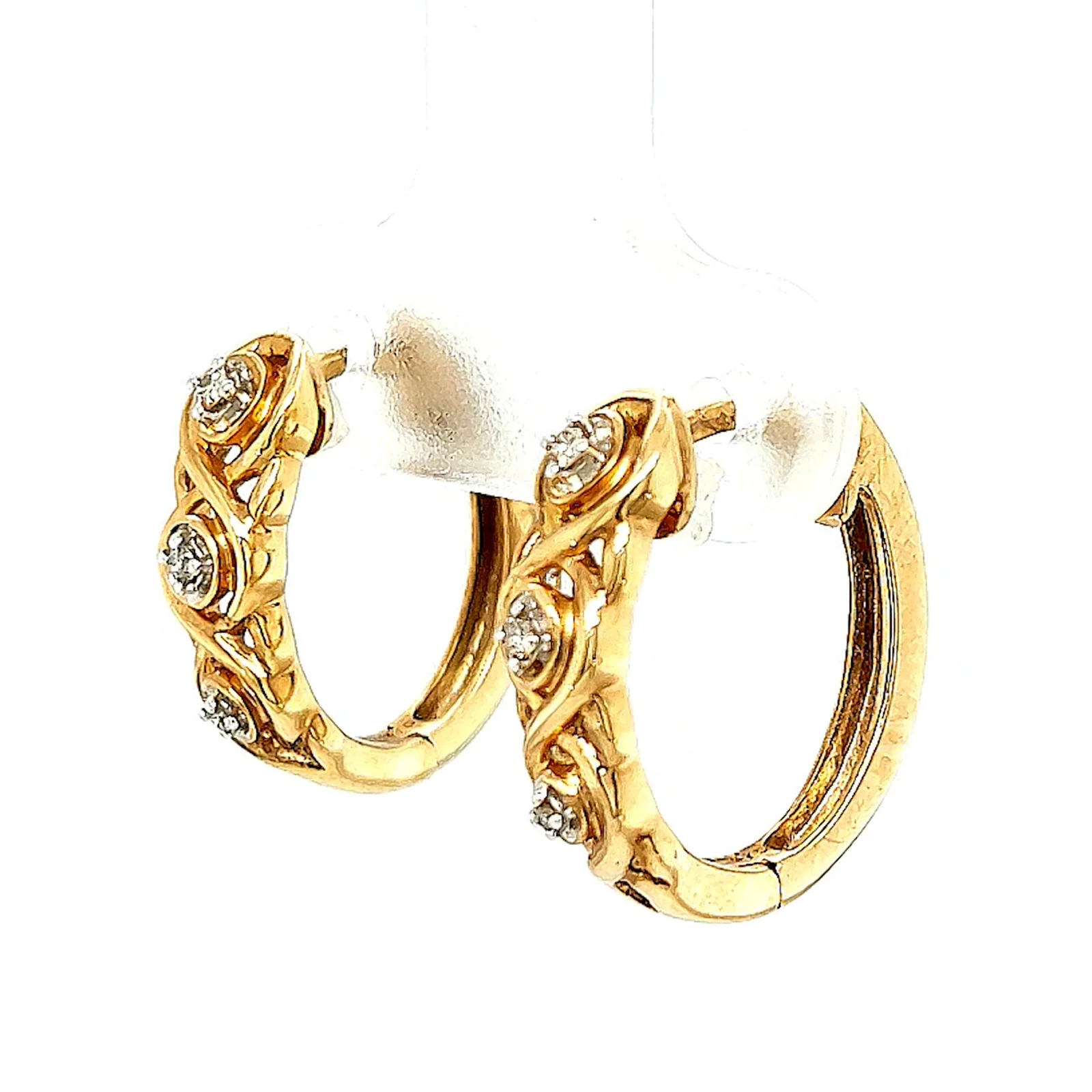 9ct Yellow Gold & Diamond Set Huggie Earrings - Image 12