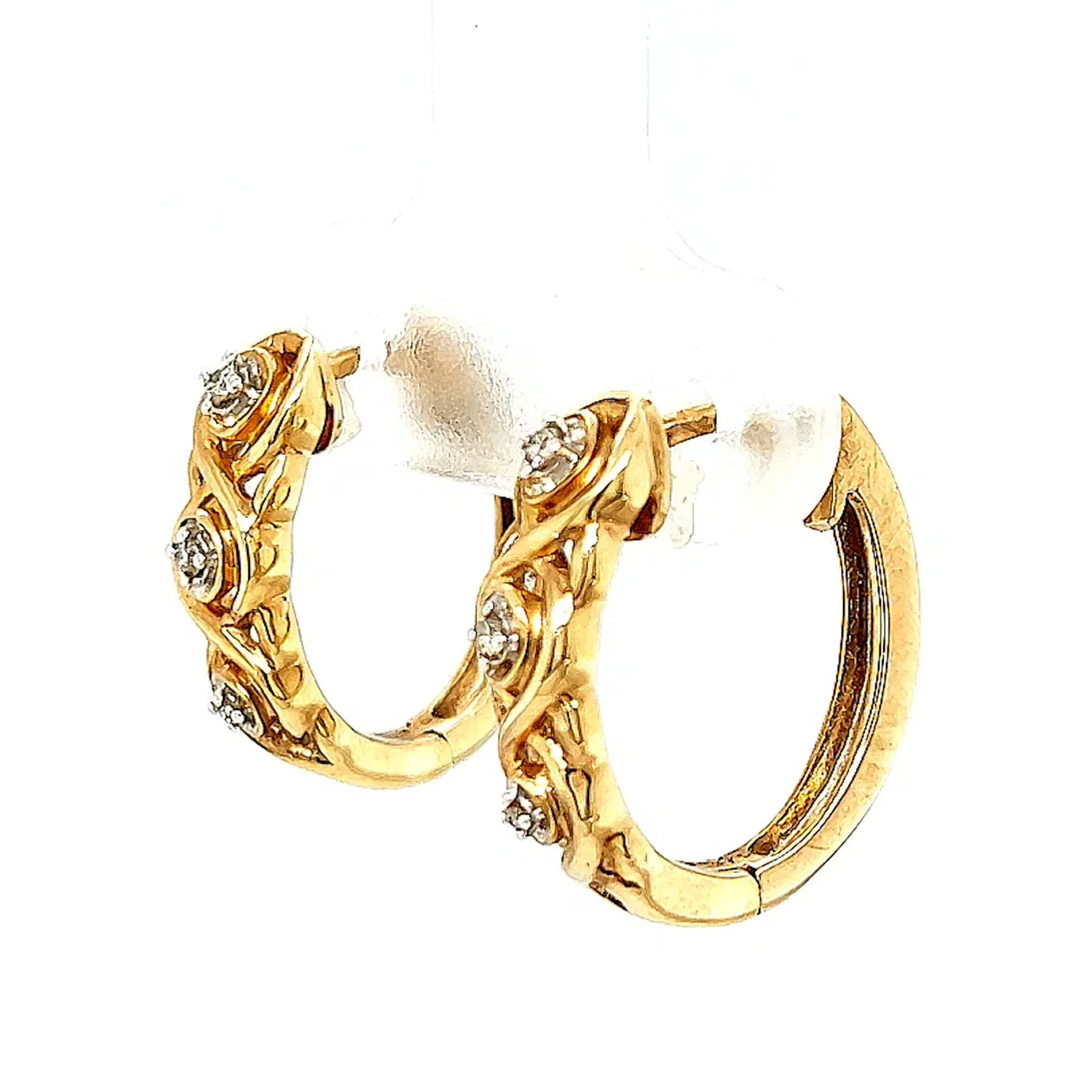 9ct Yellow Gold & Diamond Set Huggie Earrings - Image 13