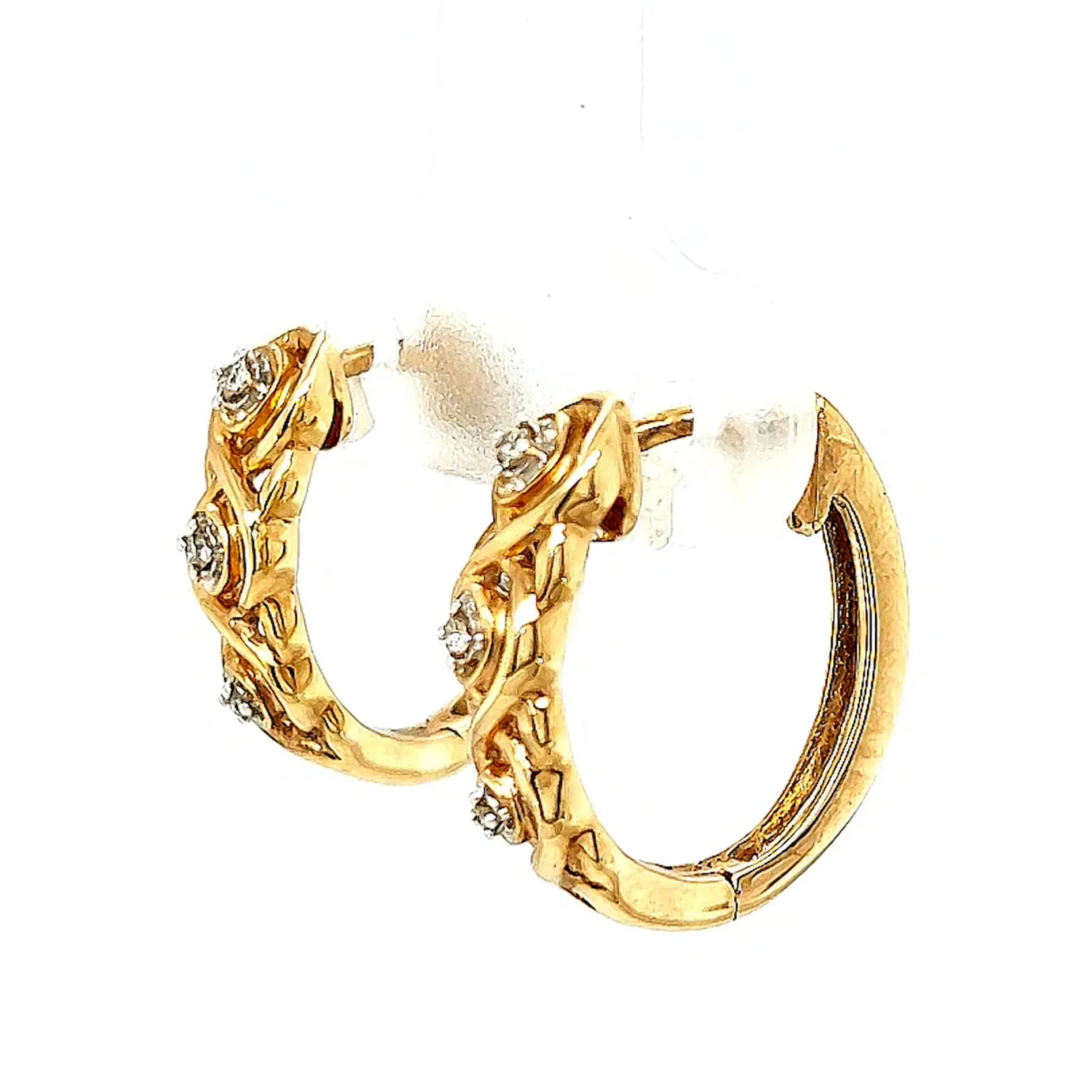 9ct Yellow Gold & Diamond Set Huggie Earrings - Image 14