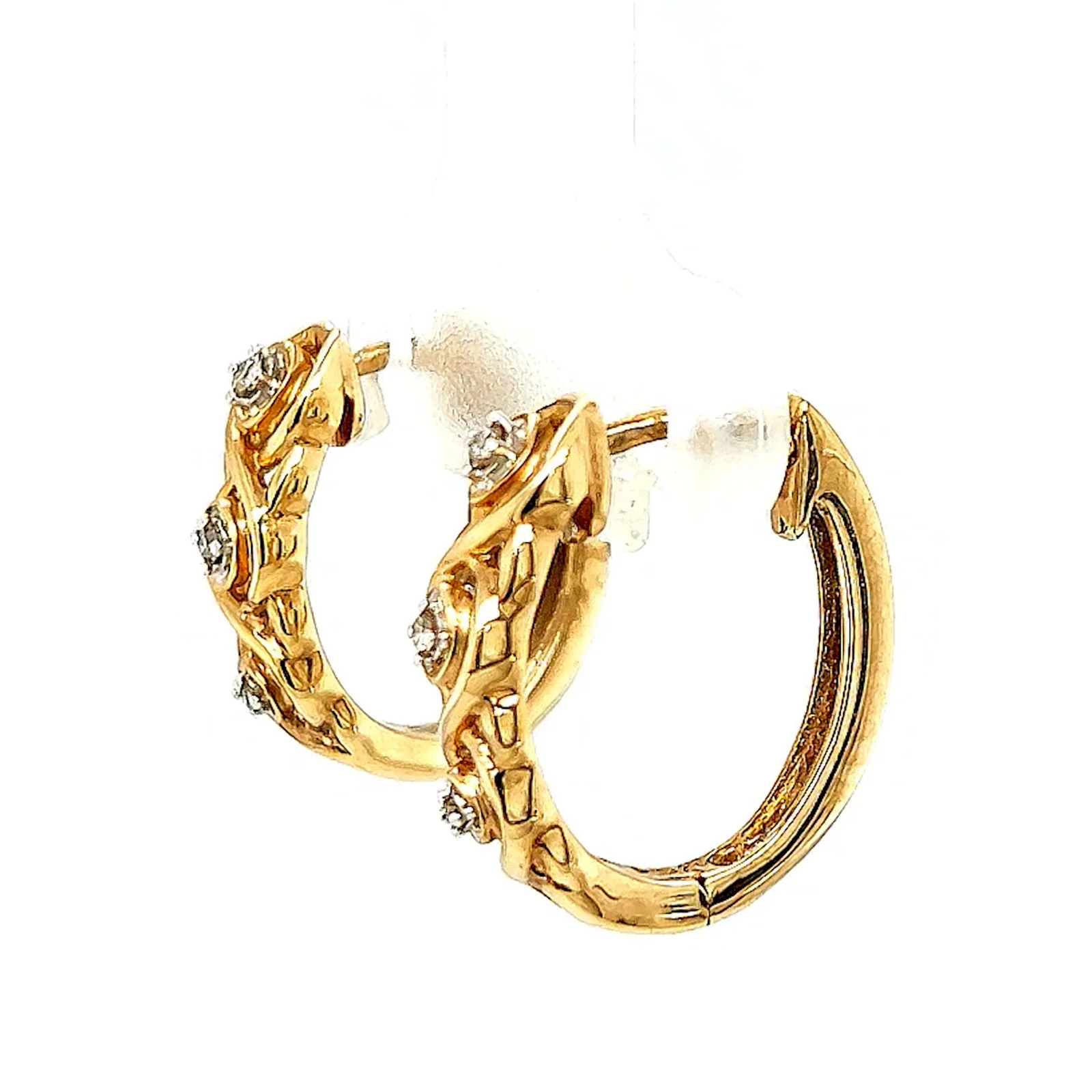 9ct Yellow Gold & Diamond Set Huggie Earrings - Image 15