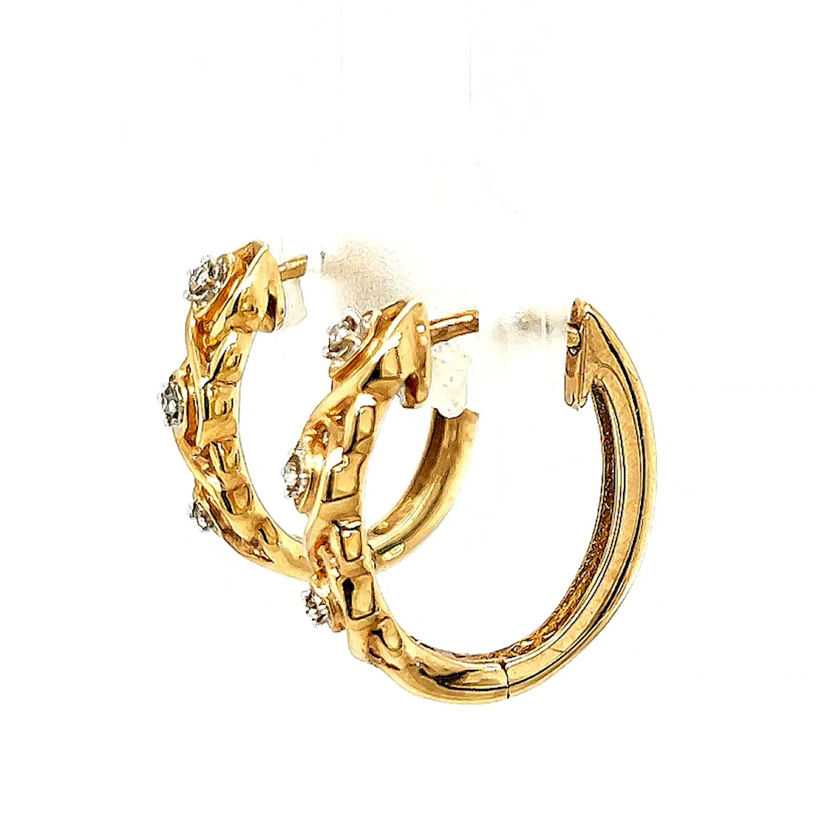 9ct Yellow Gold & Diamond Set Huggie Earrings - Image 16