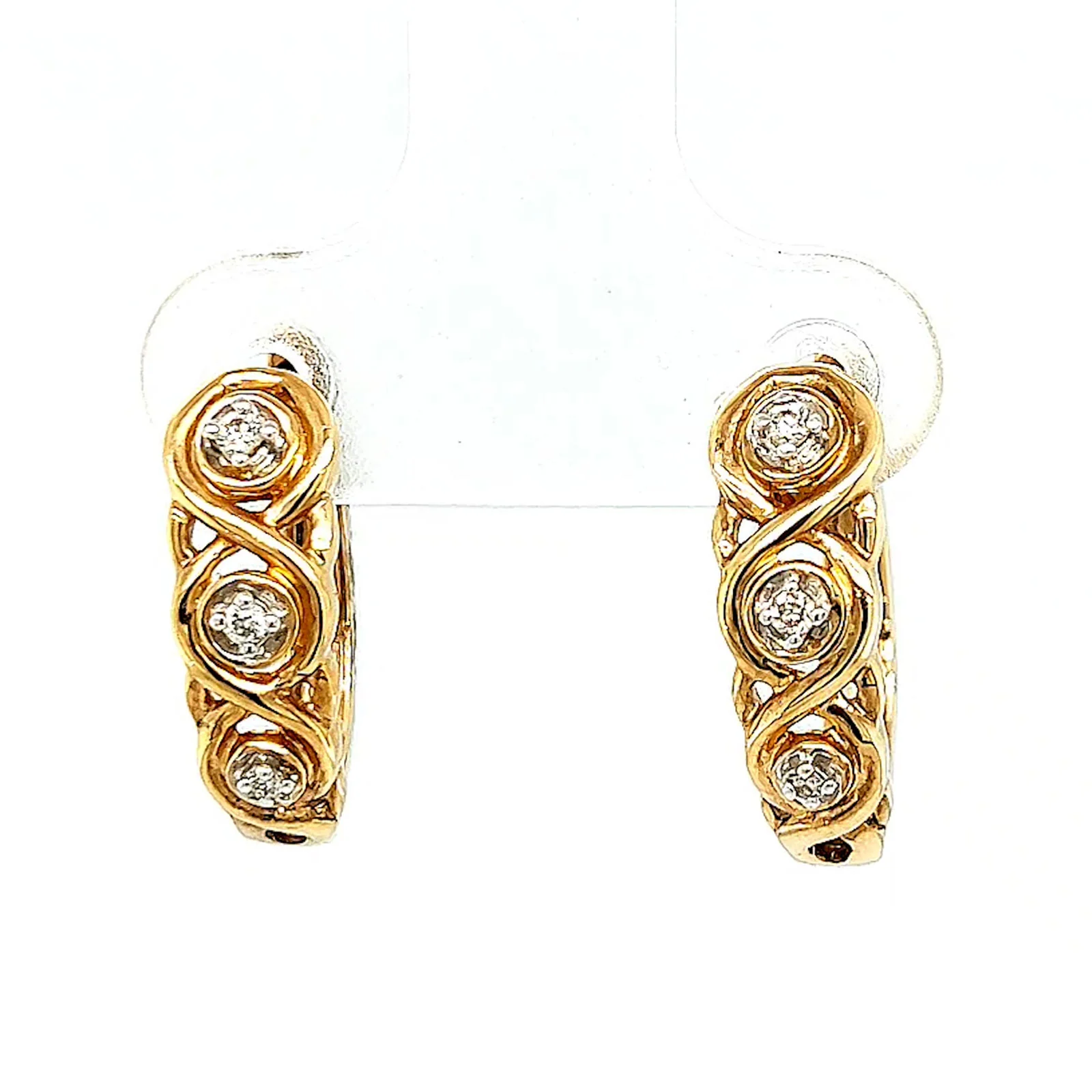 9ct Yellow Gold & Diamond Set Huggie Earrings - Image 3