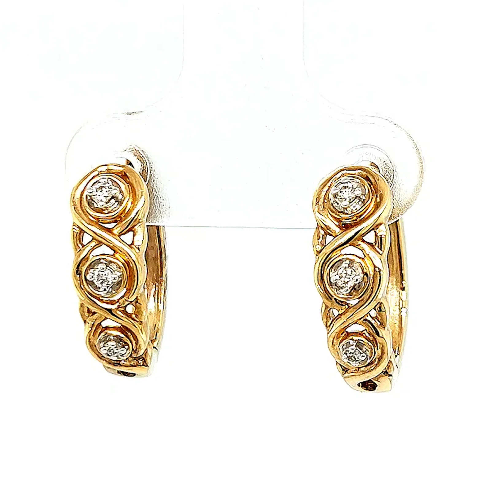 9ct Yellow Gold & Diamond Set Huggie Earrings - Image 4