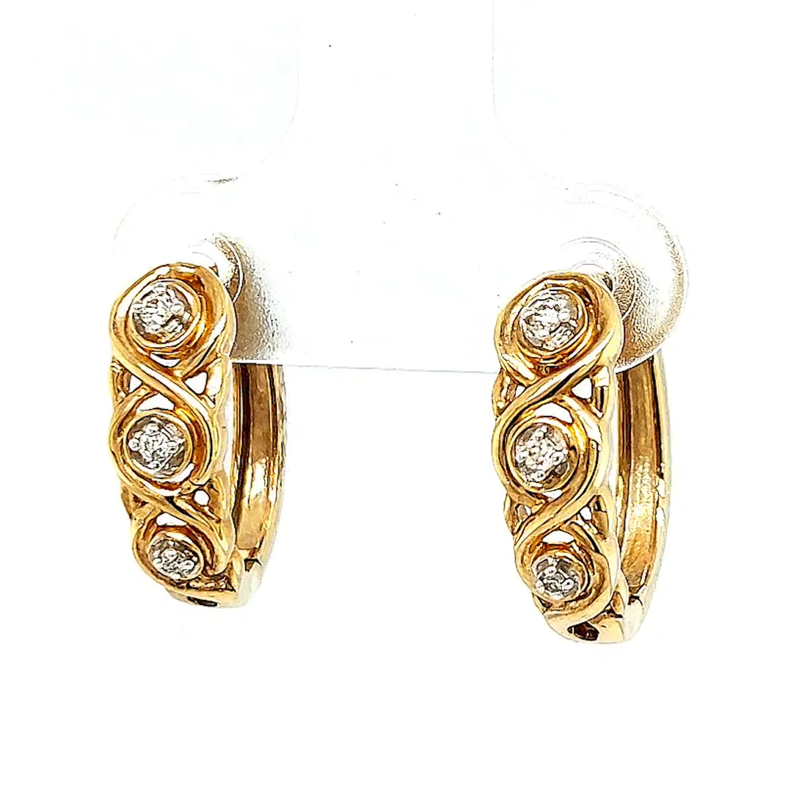 9ct Yellow Gold & Diamond Set Huggie Earrings - Image 5