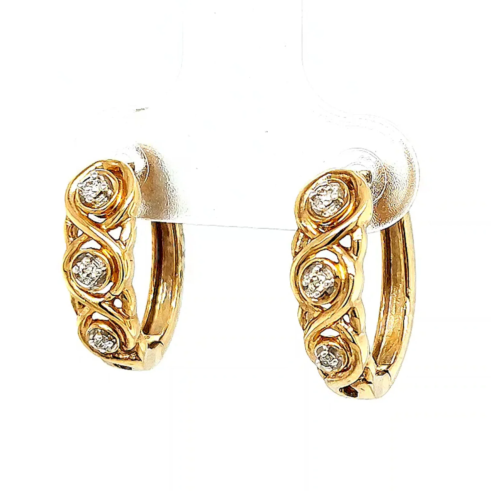 9ct Yellow Gold & Diamond Set Huggie Earrings - Image 6