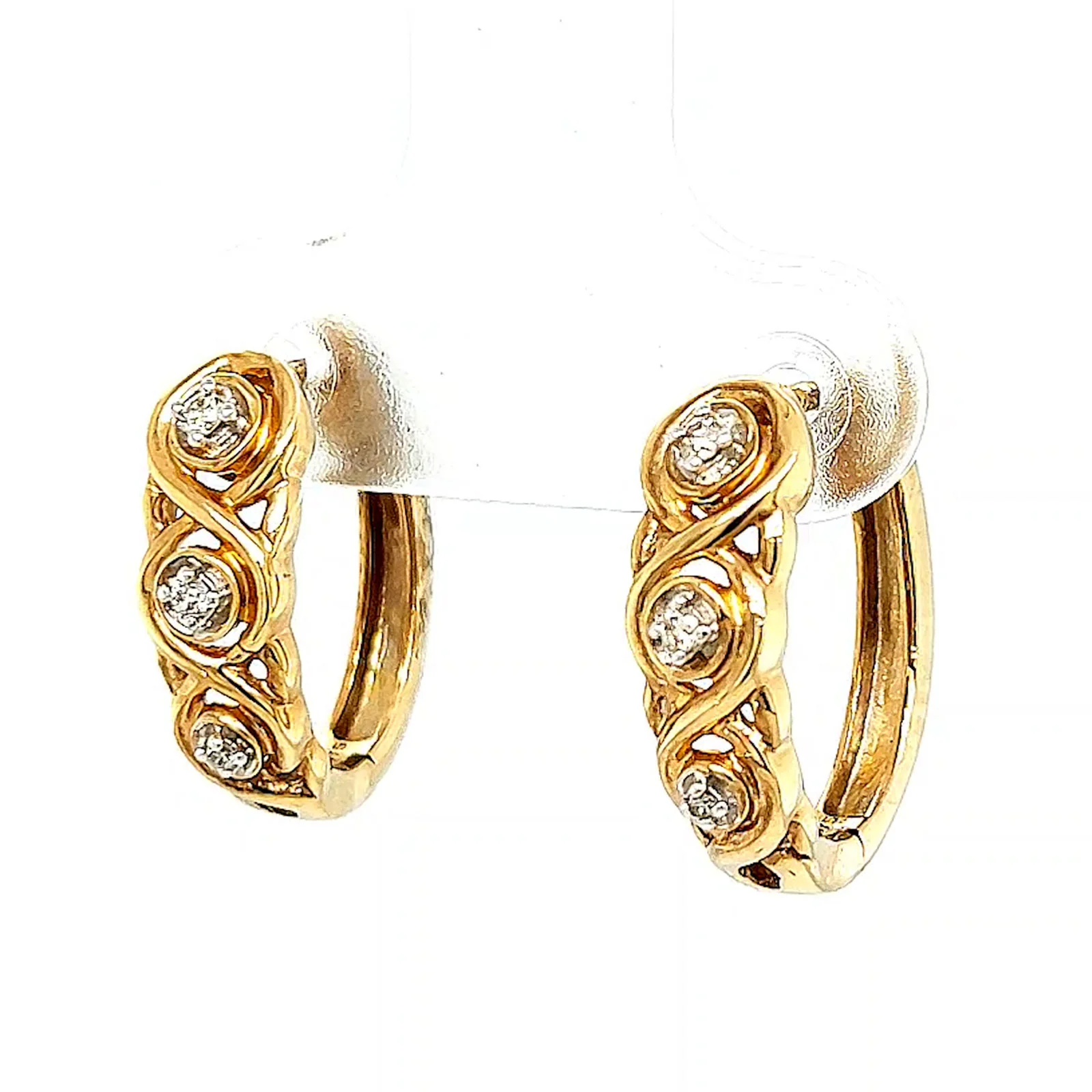 9ct Yellow Gold & Diamond Set Huggie Earrings - Image 7
