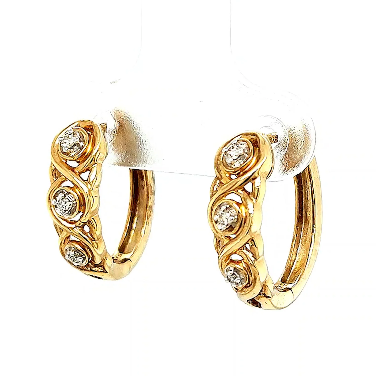9ct Yellow Gold & Diamond Set Huggie Earrings - Image 8