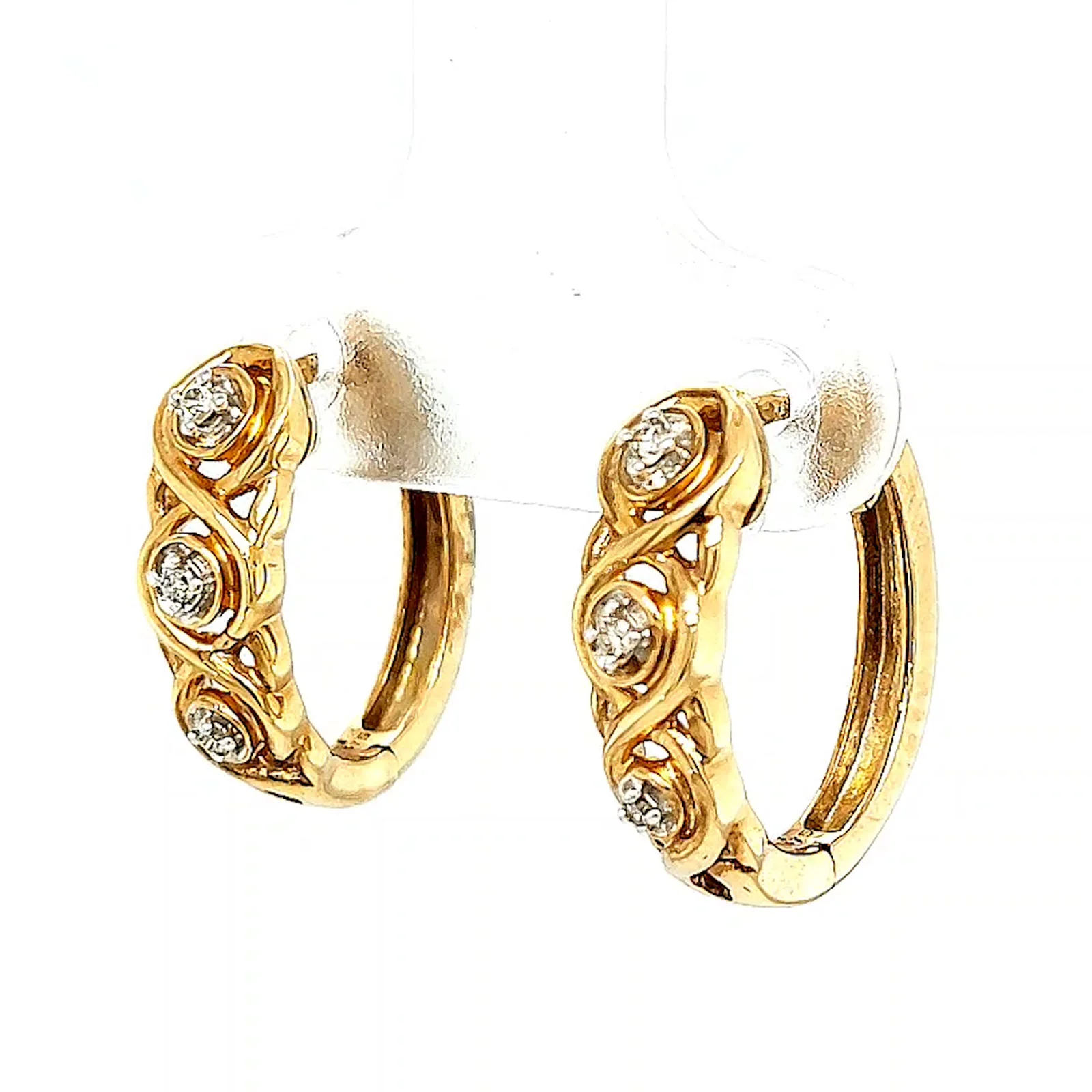 9ct Yellow Gold & Diamond Set Huggie Earrings - Image 9