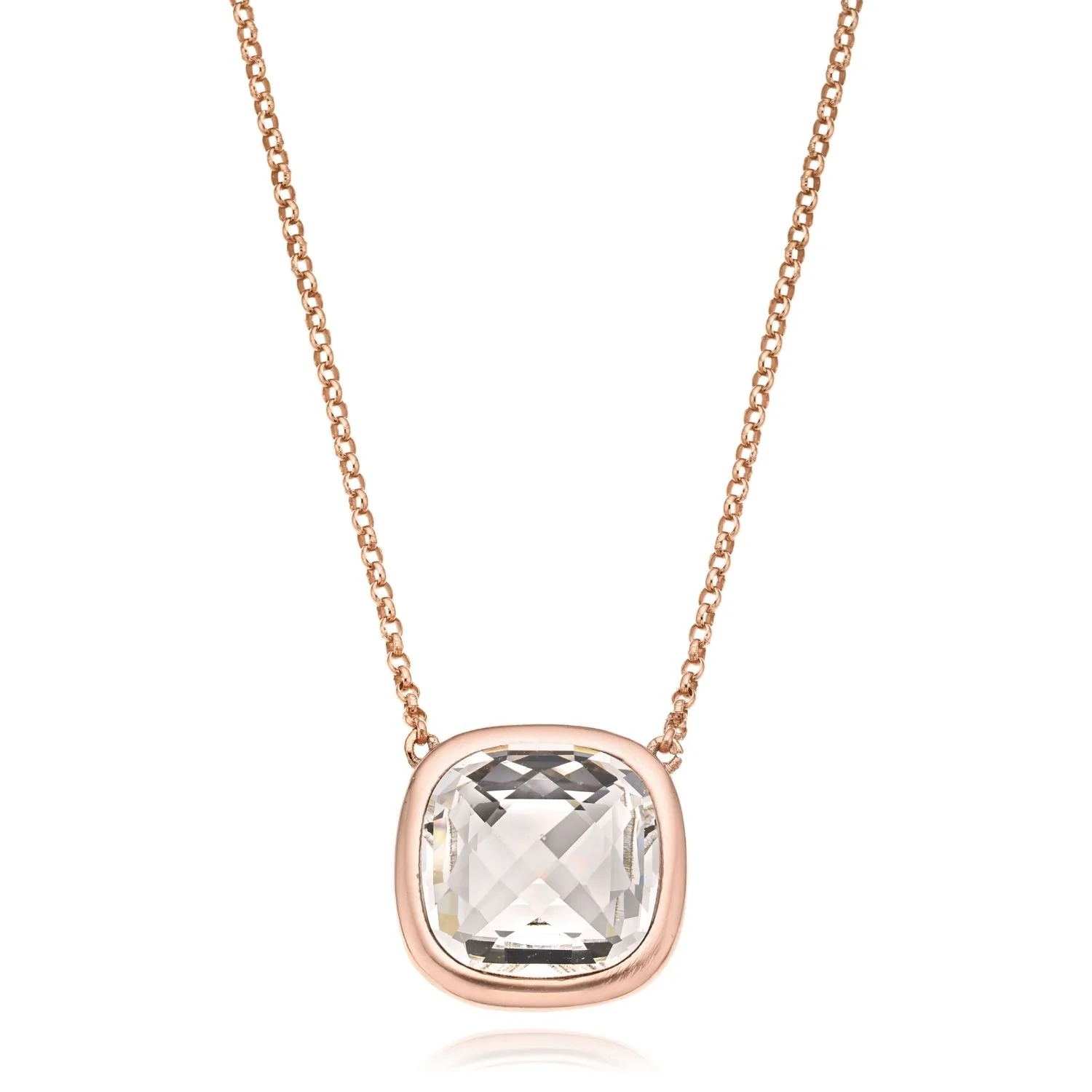 Eclipse Sterling Silver Rose Gold Plated Crystal Cushion Necklace