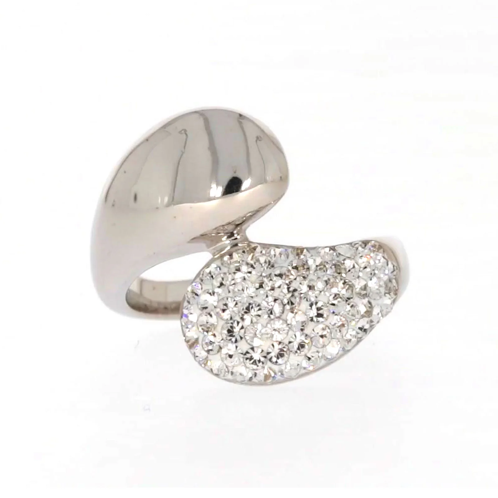 Eclipse Sterling Silver Cross Over Ring Made with Austrian Crystal - Image 2