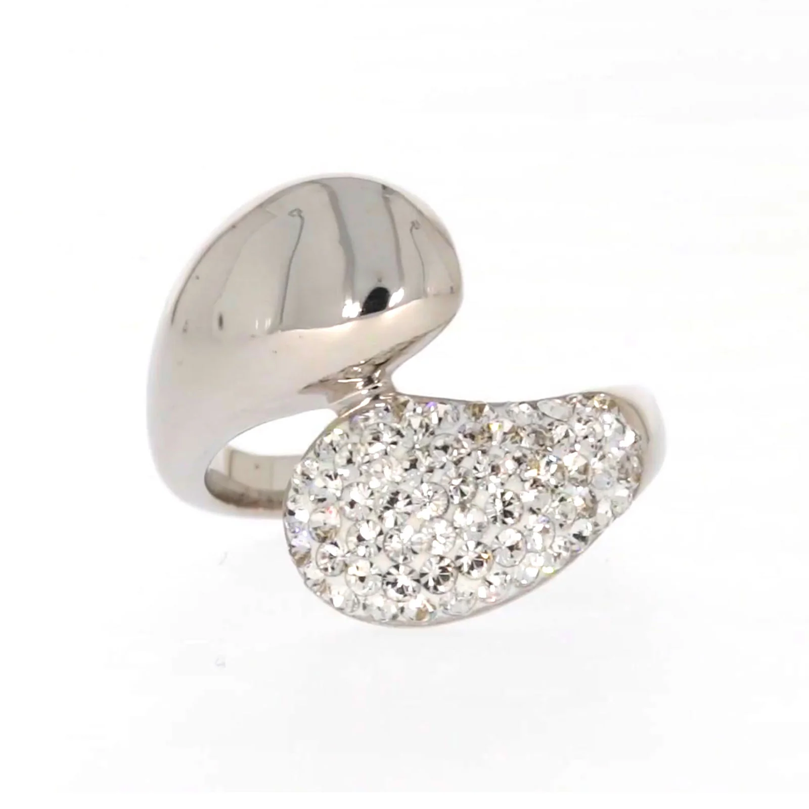Eclipse Sterling Silver Cross Over Ring Made with Austrian Crystal - Image 3