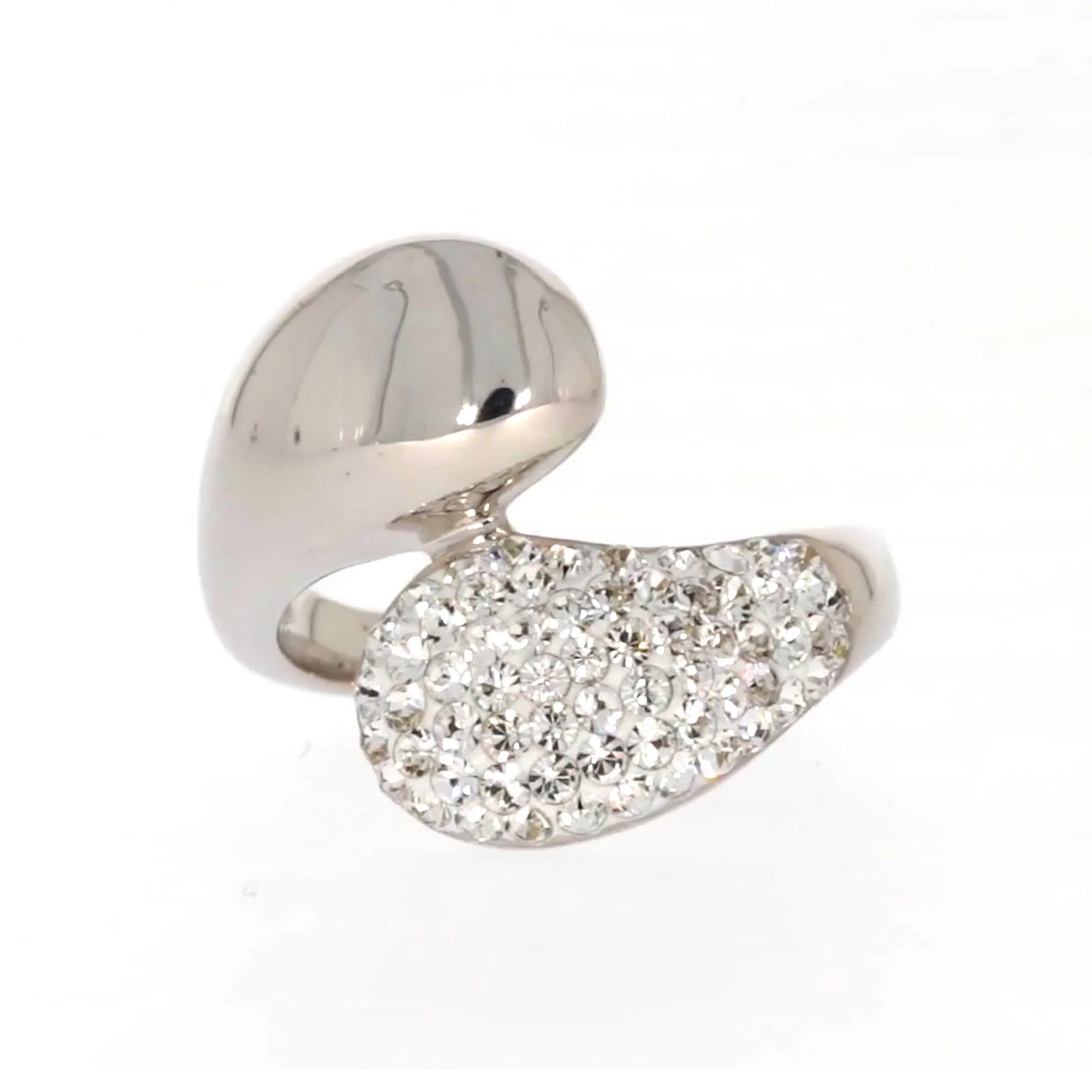 Eclipse Sterling Silver Cross Over Ring Made with Austrian Crystal - Image 4