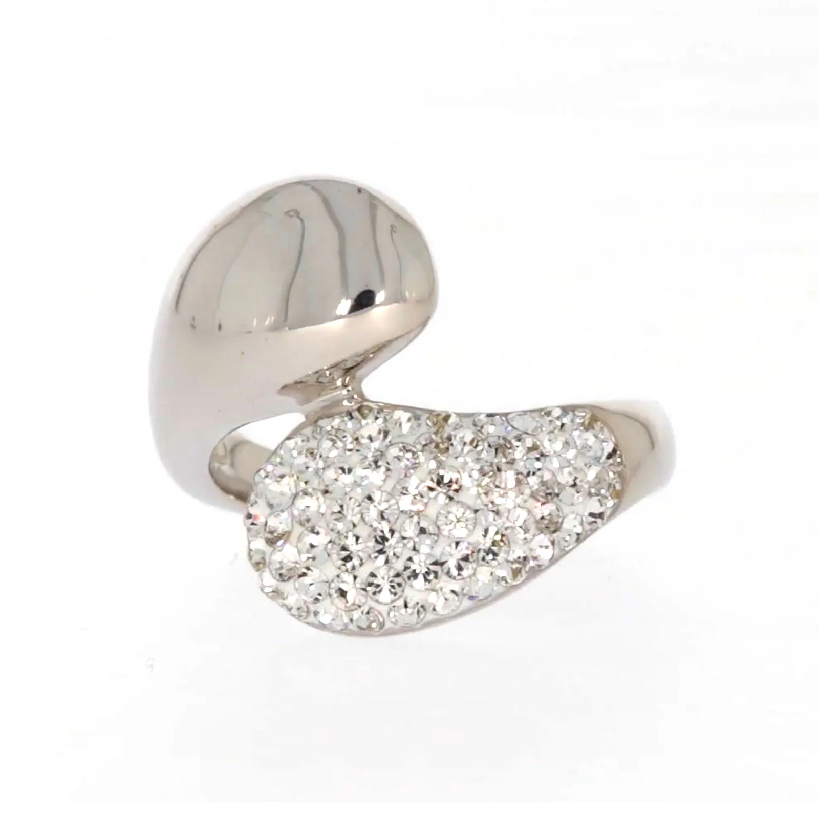 Eclipse Sterling Silver Cross Over Ring Made with Austrian Crystal - Image 5