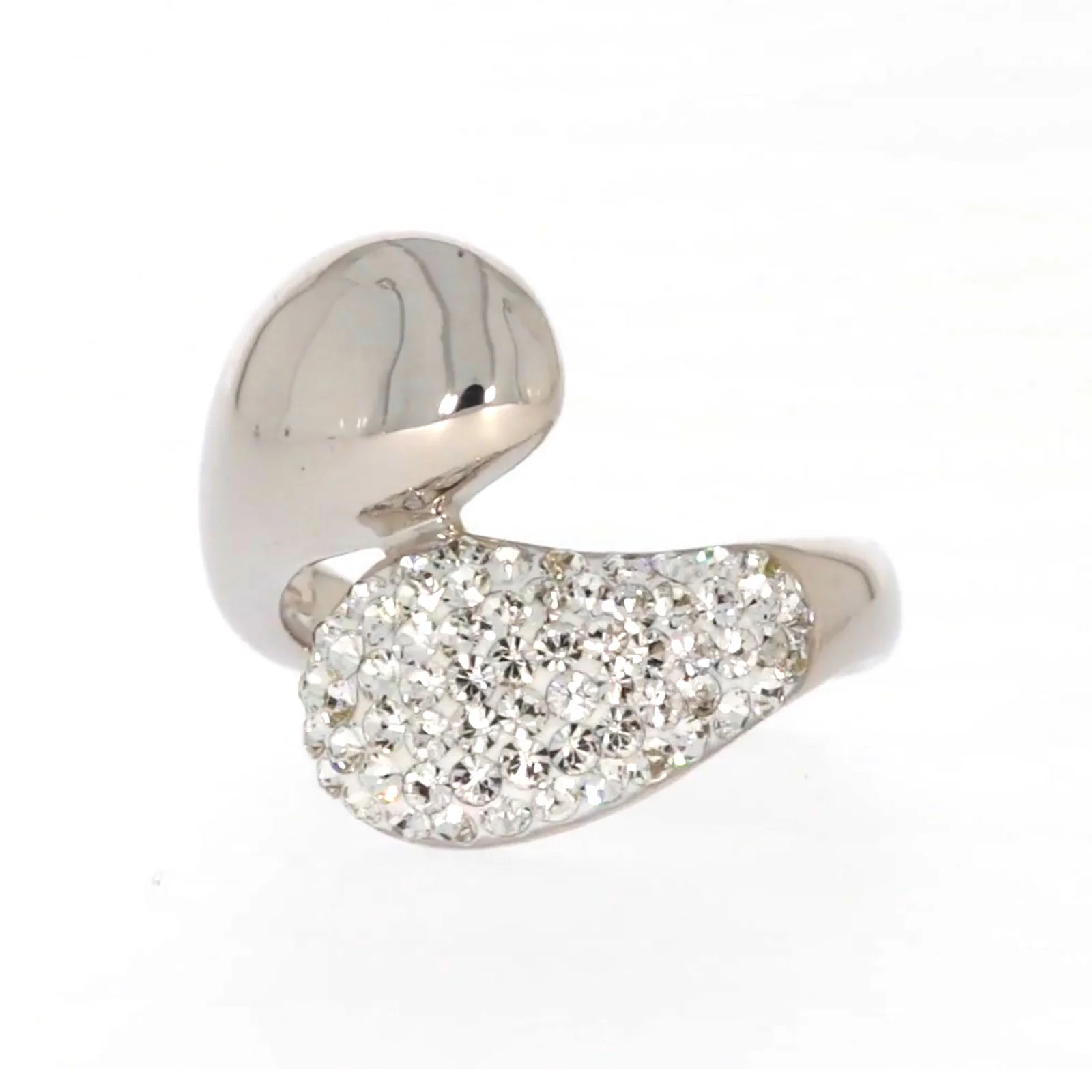Eclipse Sterling Silver Cross Over Ring Made with Austrian Crystal - Image 6