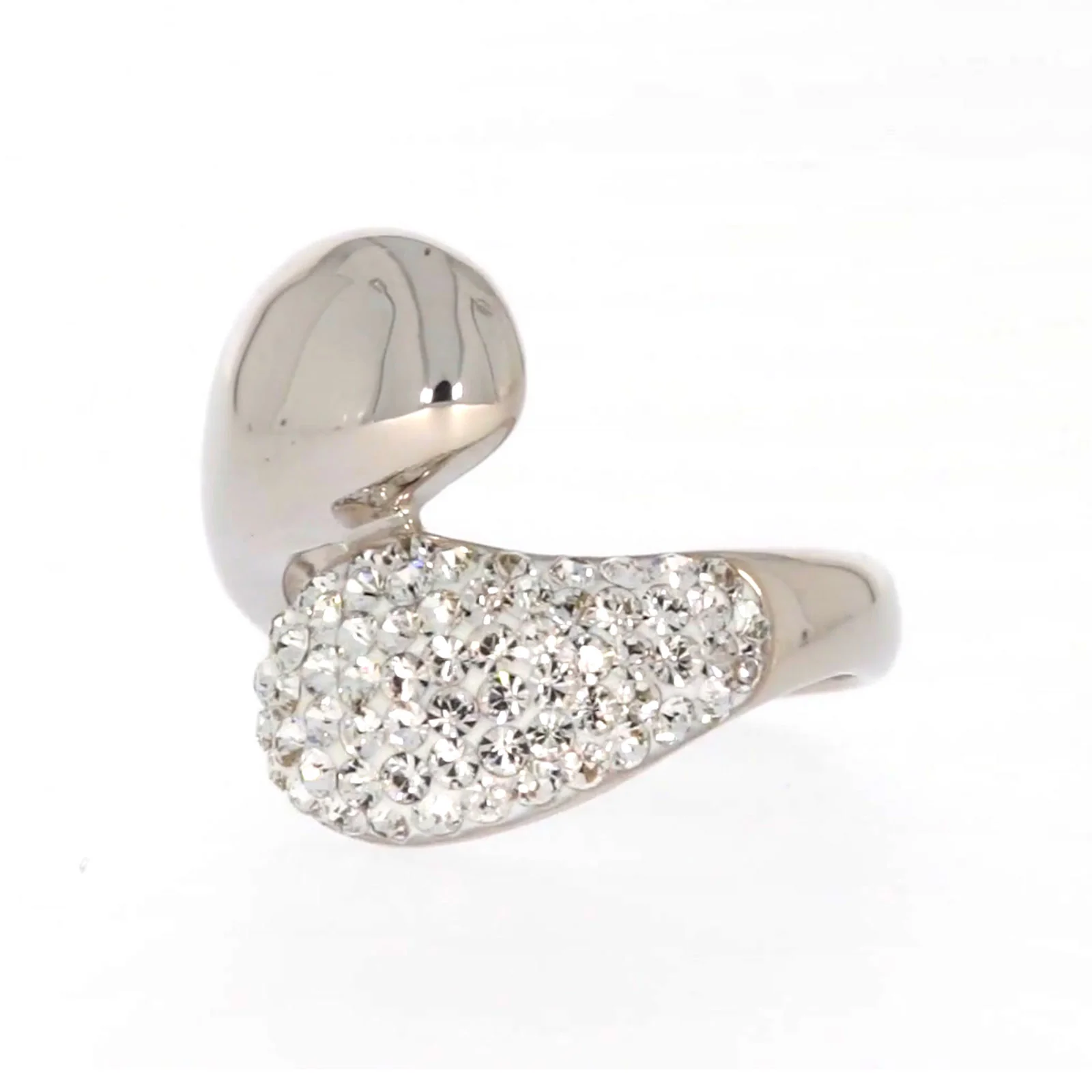 Eclipse Sterling Silver Cross Over Ring Made with Austrian Crystal - Image 8