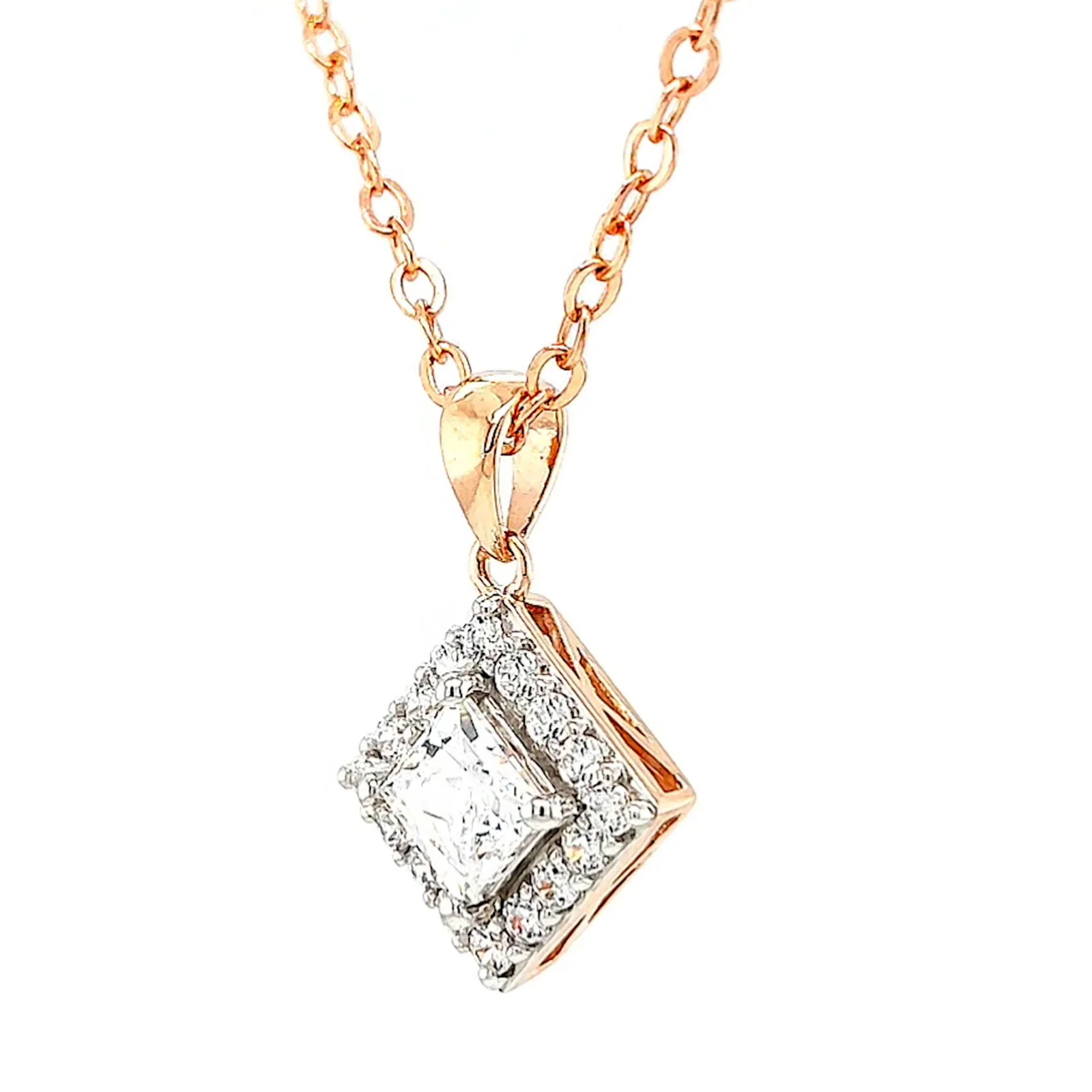 HUSH 9ct Rose Gold Princess & Round Brilliant Cut with 3/4 CARAT tw of Diamond Simulants Pendant - Image 10