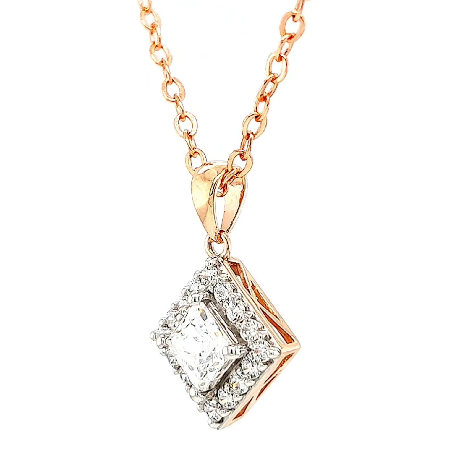 HUSH 9ct Rose Gold Princess & Round Brilliant Cut with 3/4 CARAT tw of Diamond Simulants Pendant - Image 11