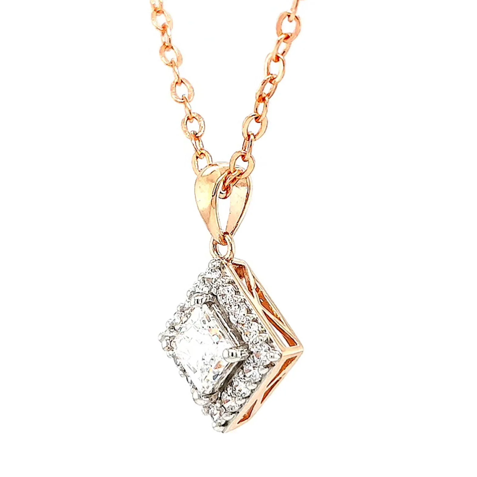 HUSH 9ct Rose Gold Princess & Round Brilliant Cut with 3/4 CARAT tw of Diamond Simulants Pendant - Image 12