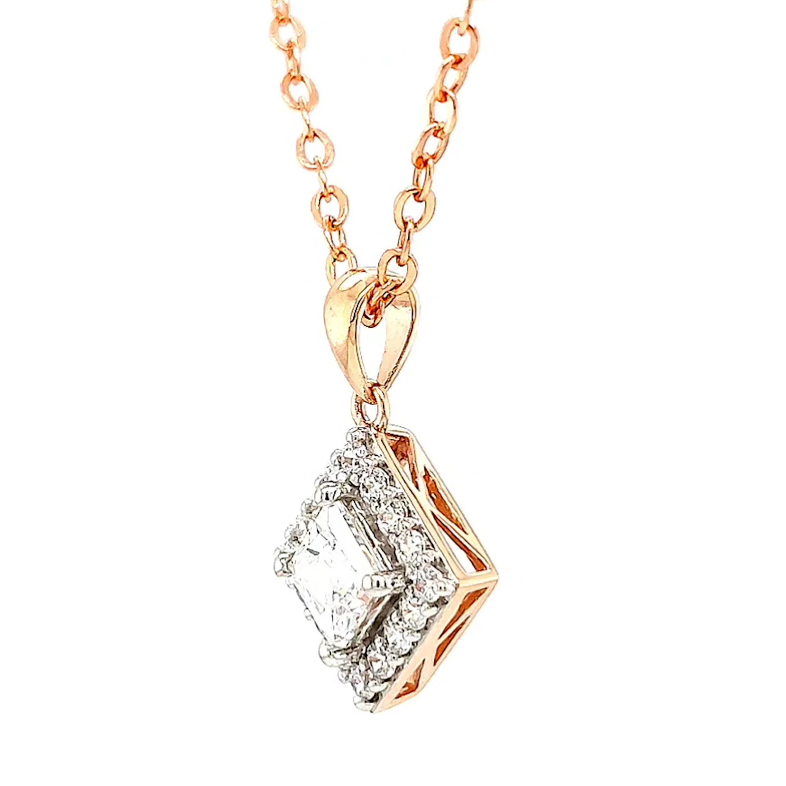 HUSH 9ct Rose Gold Princess & Round Brilliant Cut with 3/4 CARAT tw of Diamond Simulants Pendant - Image 13