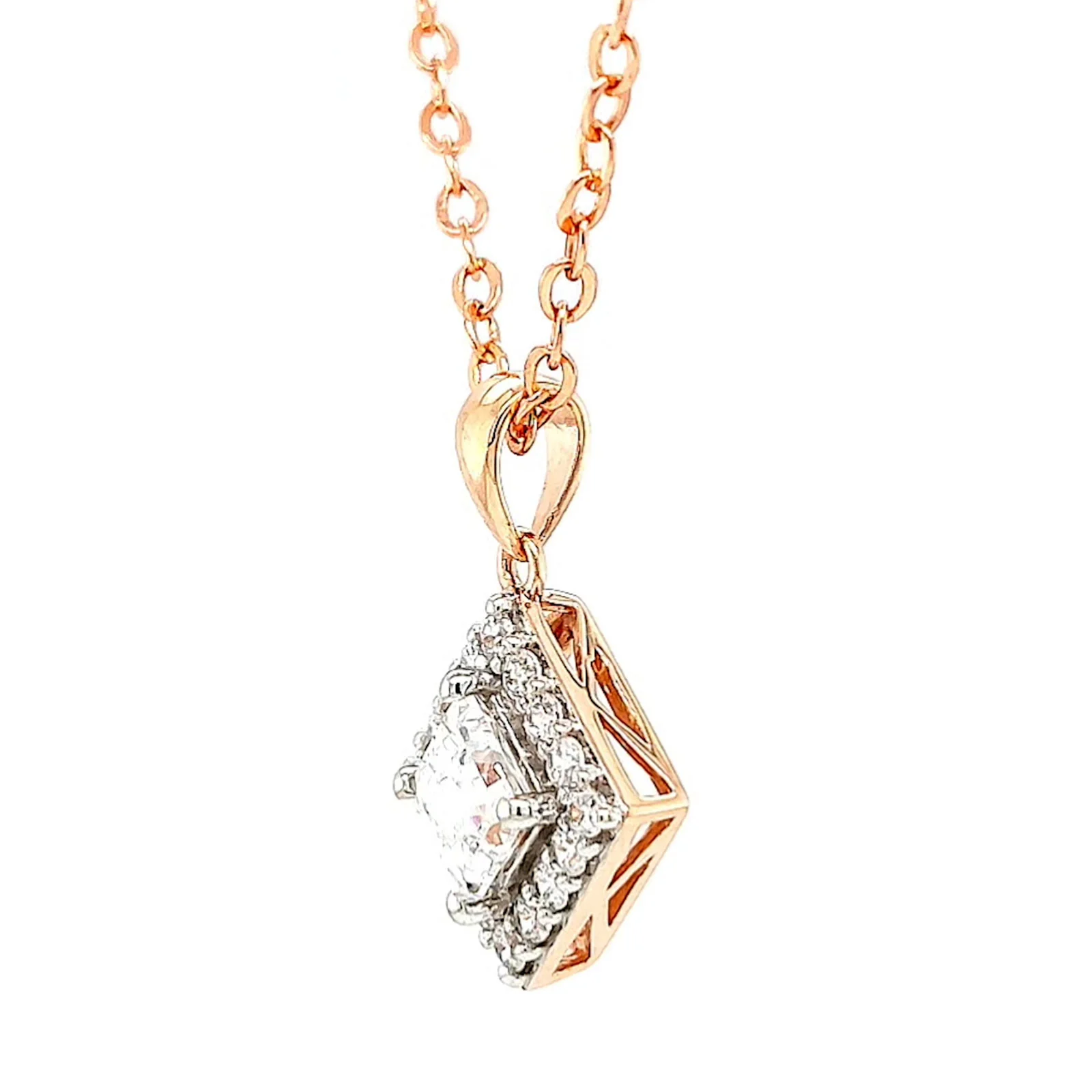 HUSH 9ct Rose Gold Princess & Round Brilliant Cut with 3/4 CARAT tw of Diamond Simulants Pendant - Image 14