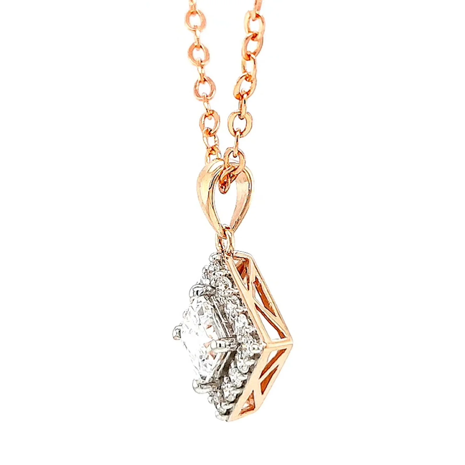 HUSH 9ct Rose Gold Princess & Round Brilliant Cut with 3/4 CARAT tw of Diamond Simulants Pendant - Image 15