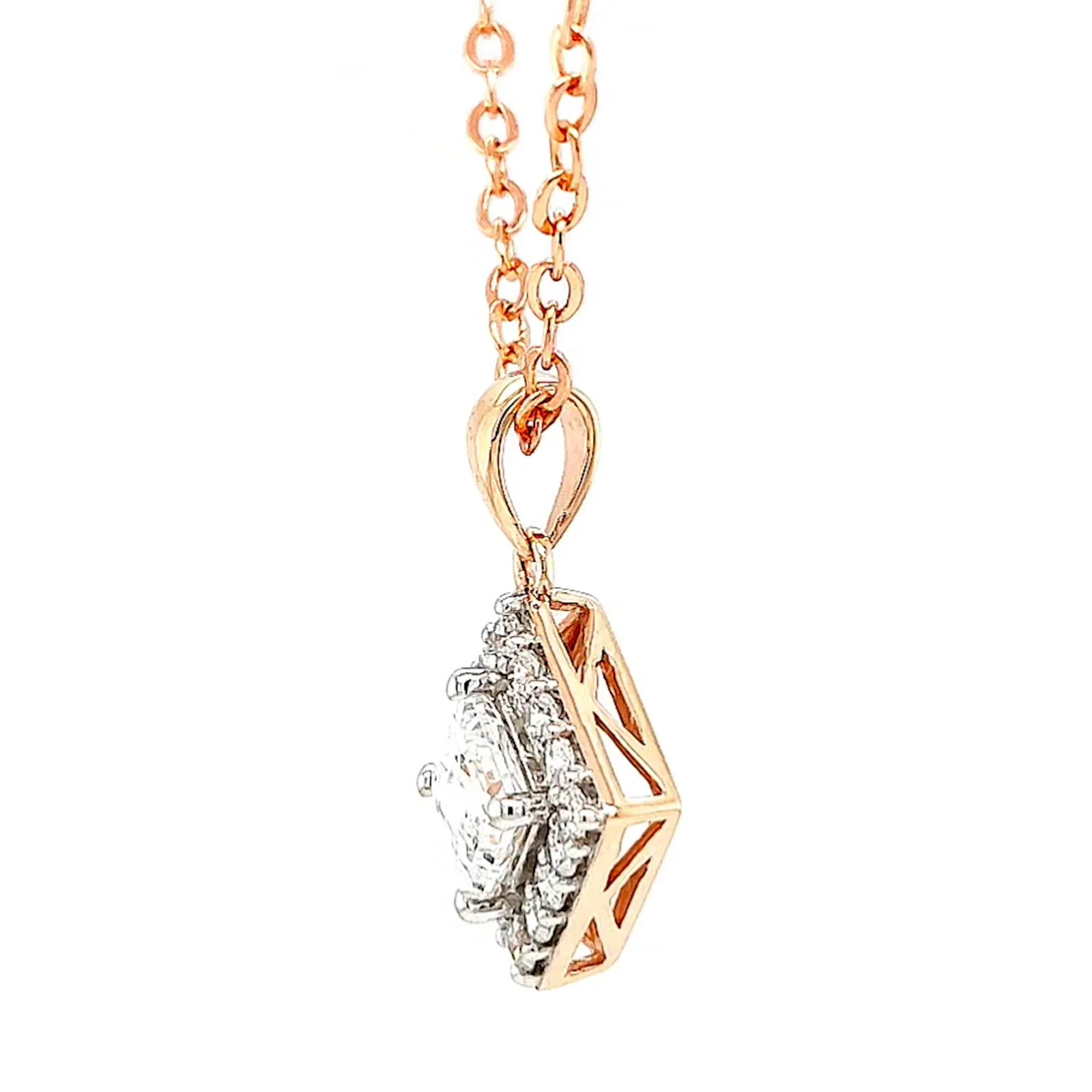 HUSH 9ct Rose Gold Princess & Round Brilliant Cut with 3/4 CARAT tw of Diamond Simulants Pendant - Image 16
