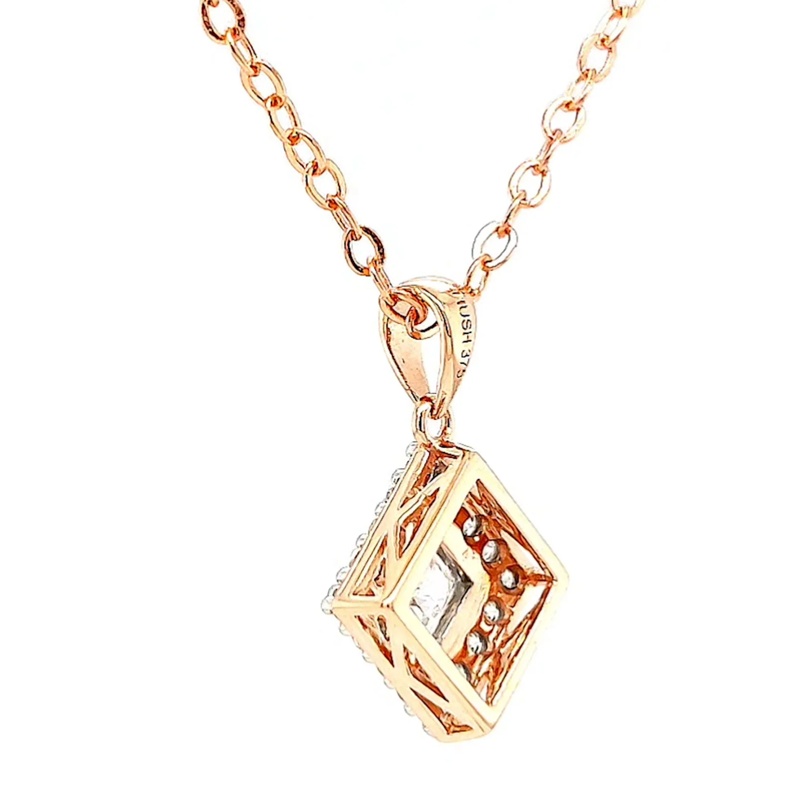 HUSH 9ct Rose Gold Princess & Round Brilliant Cut with 3/4 CARAT tw of Diamond Simulants Pendant - Image 29