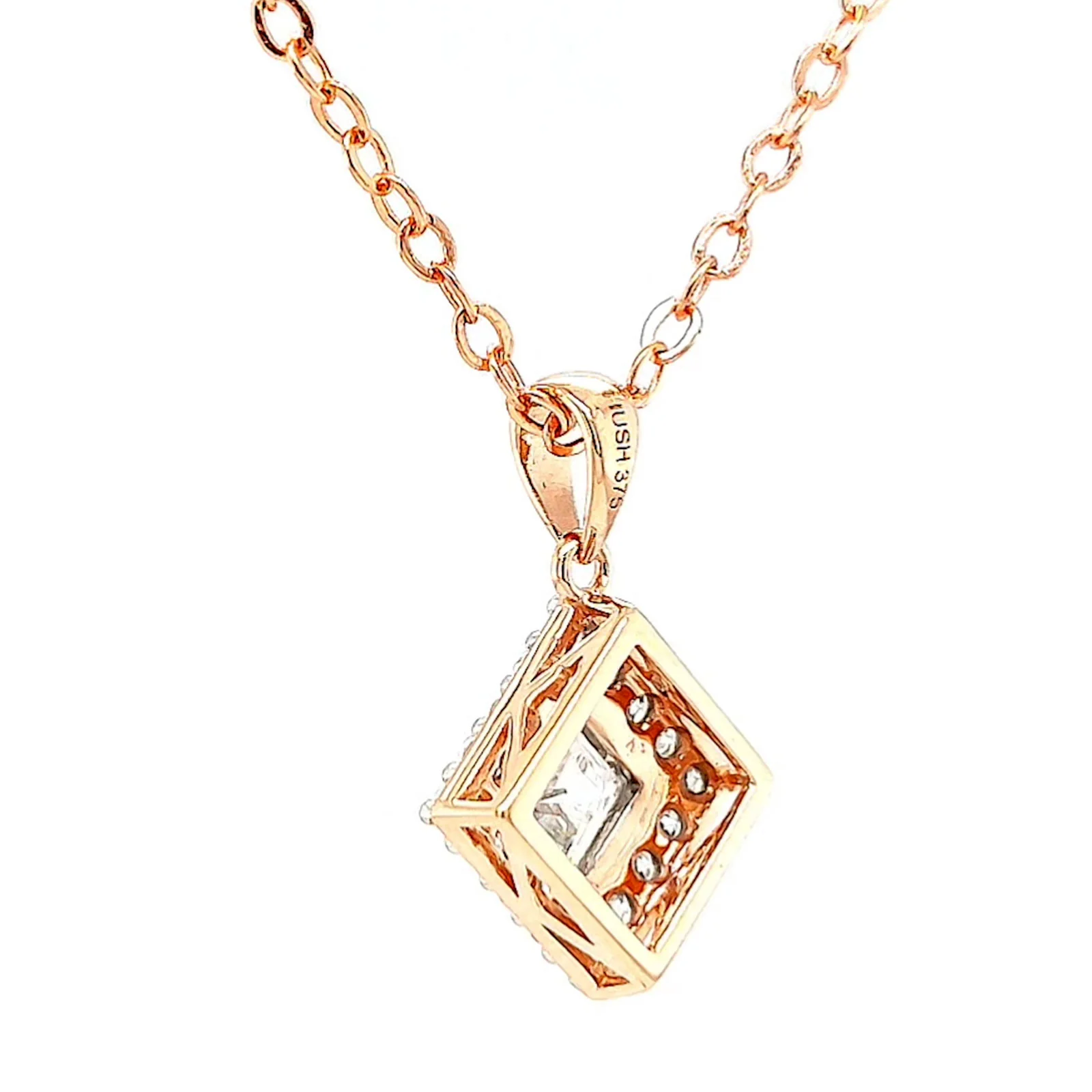 HUSH 9ct Rose Gold Princess & Round Brilliant Cut with 3/4 CARAT tw of Diamond Simulants Pendant - Image 30