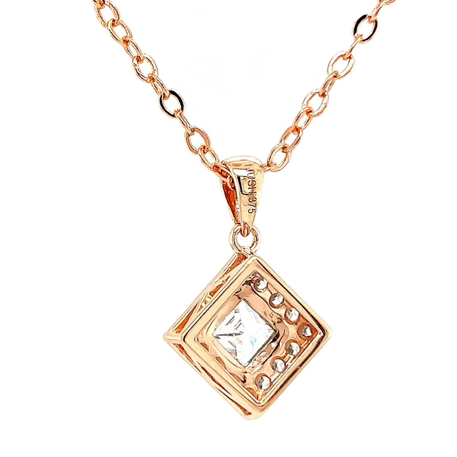 HUSH 9ct Rose Gold Princess & Round Brilliant Cut with 3/4 CARAT tw of Diamond Simulants Pendant - Image 35