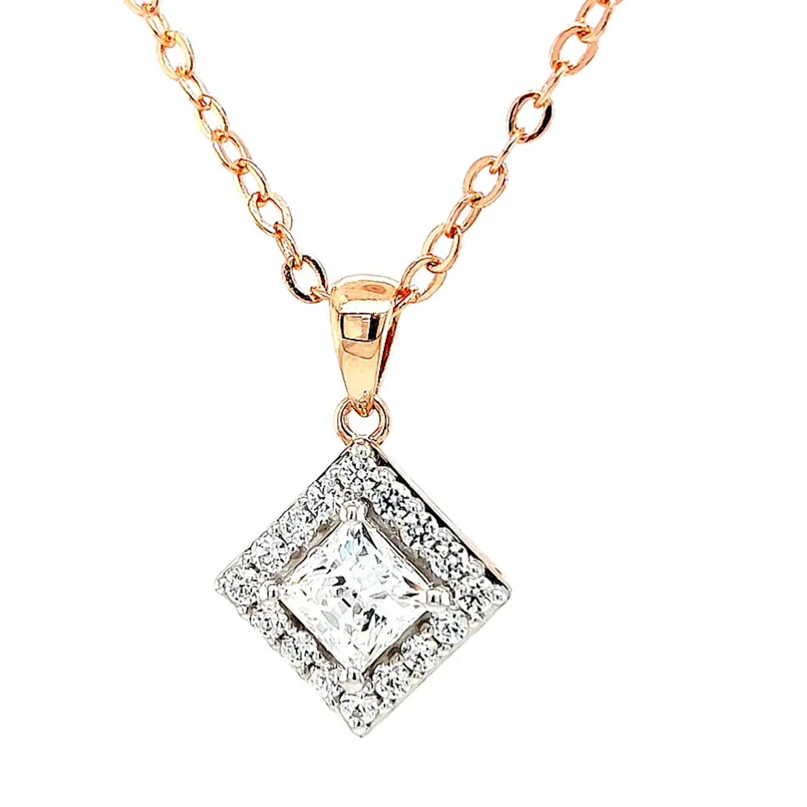 HUSH 9ct Rose Gold Princess & Round Brilliant Cut with 3/4 CARAT tw of Diamond Simulants Pendant - Image 4