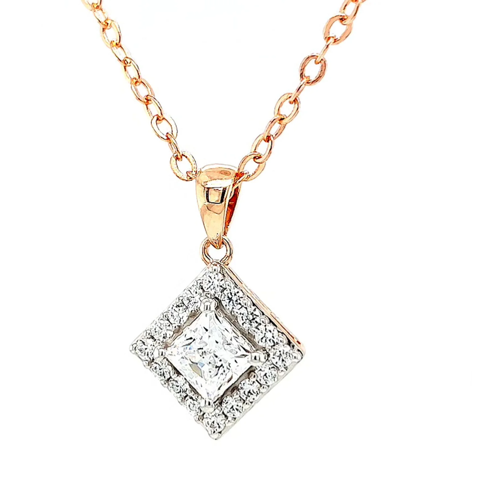 HUSH 9ct Rose Gold Princess & Round Brilliant Cut with 3/4 CARAT tw of Diamond Simulants Pendant - Image 5