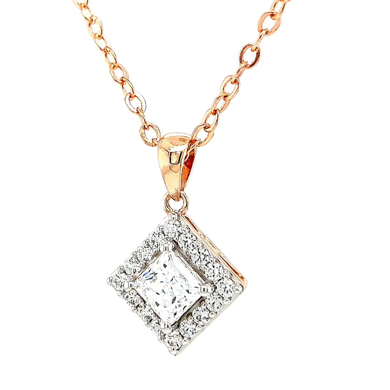 HUSH 9ct Rose Gold Princess & Round Brilliant Cut with 3/4 CARAT tw of Diamond Simulants Pendant - Image 6
