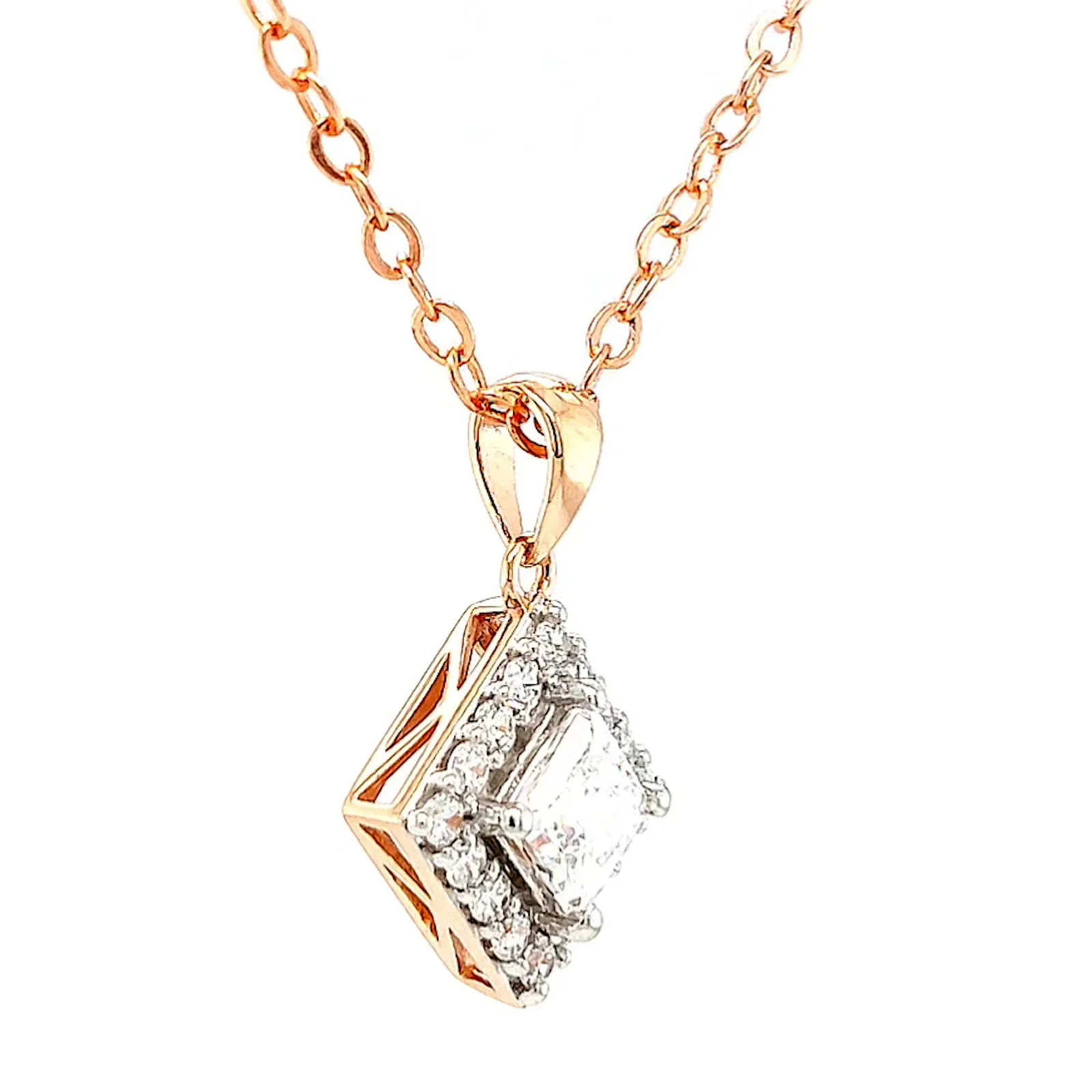 HUSH 9ct Rose Gold Princess & Round Brilliant Cut with 3/4 CARAT tw of Diamond Simulants Pendant - Image 65