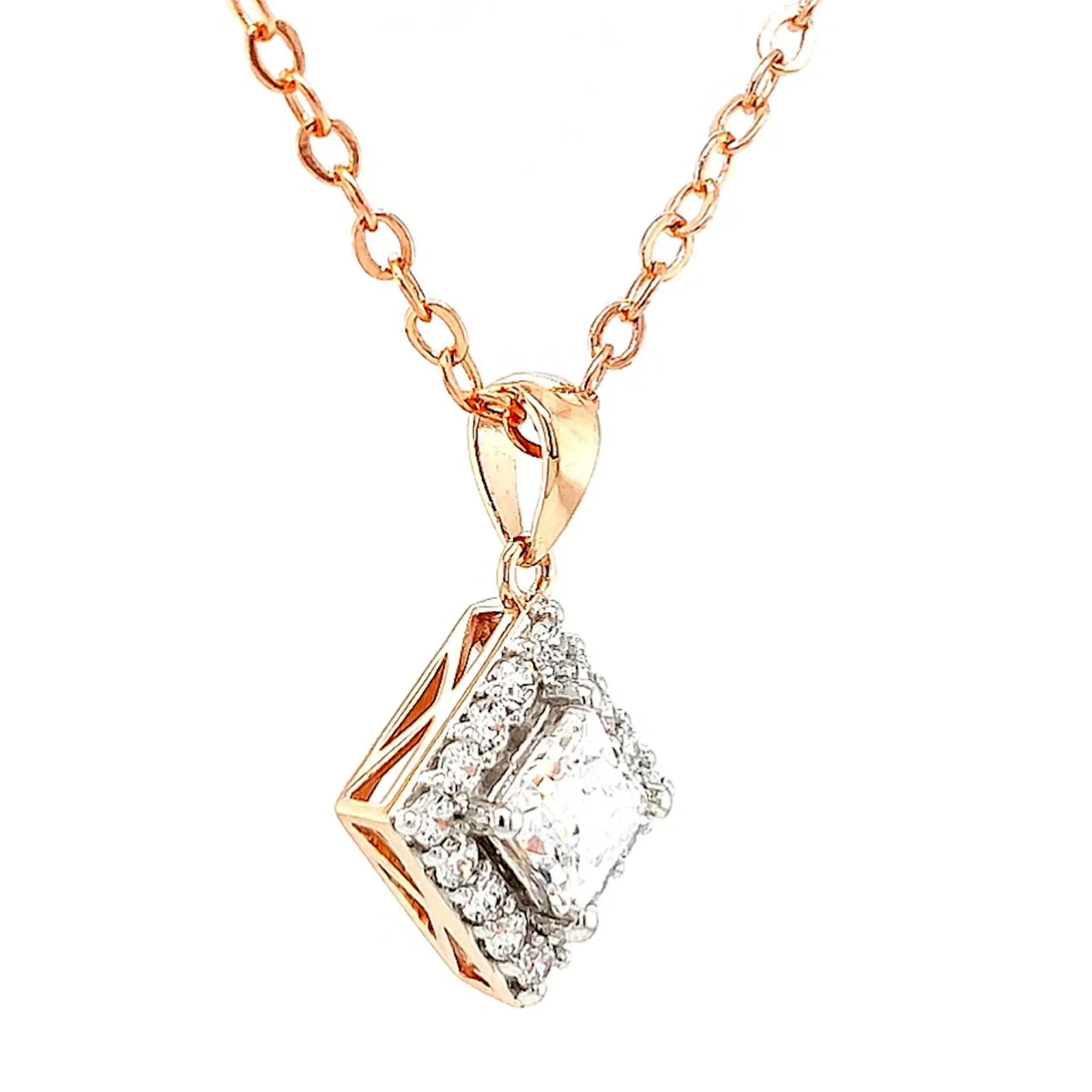 HUSH 9ct Rose Gold Princess & Round Brilliant Cut with 3/4 CARAT tw of Diamond Simulants Pendant - Image 66