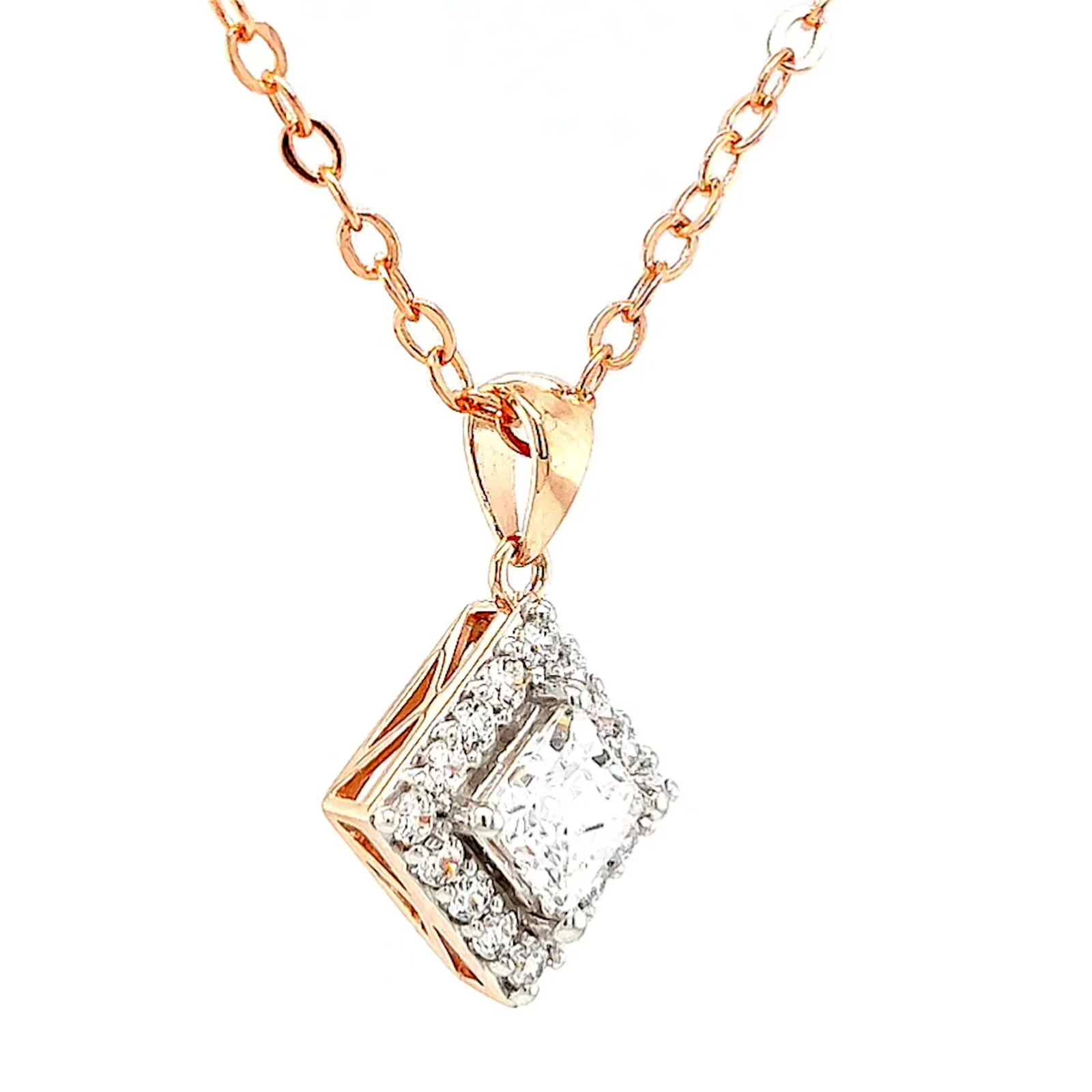 HUSH 9ct Rose Gold Princess & Round Brilliant Cut with 3/4 CARAT tw of Diamond Simulants Pendant - Image 67