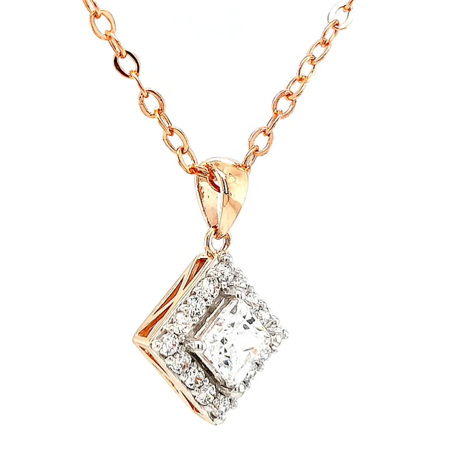 HUSH 9ct Rose Gold Princess & Round Brilliant Cut with 3/4 CARAT tw of Diamond Simulants Pendant - Image 68