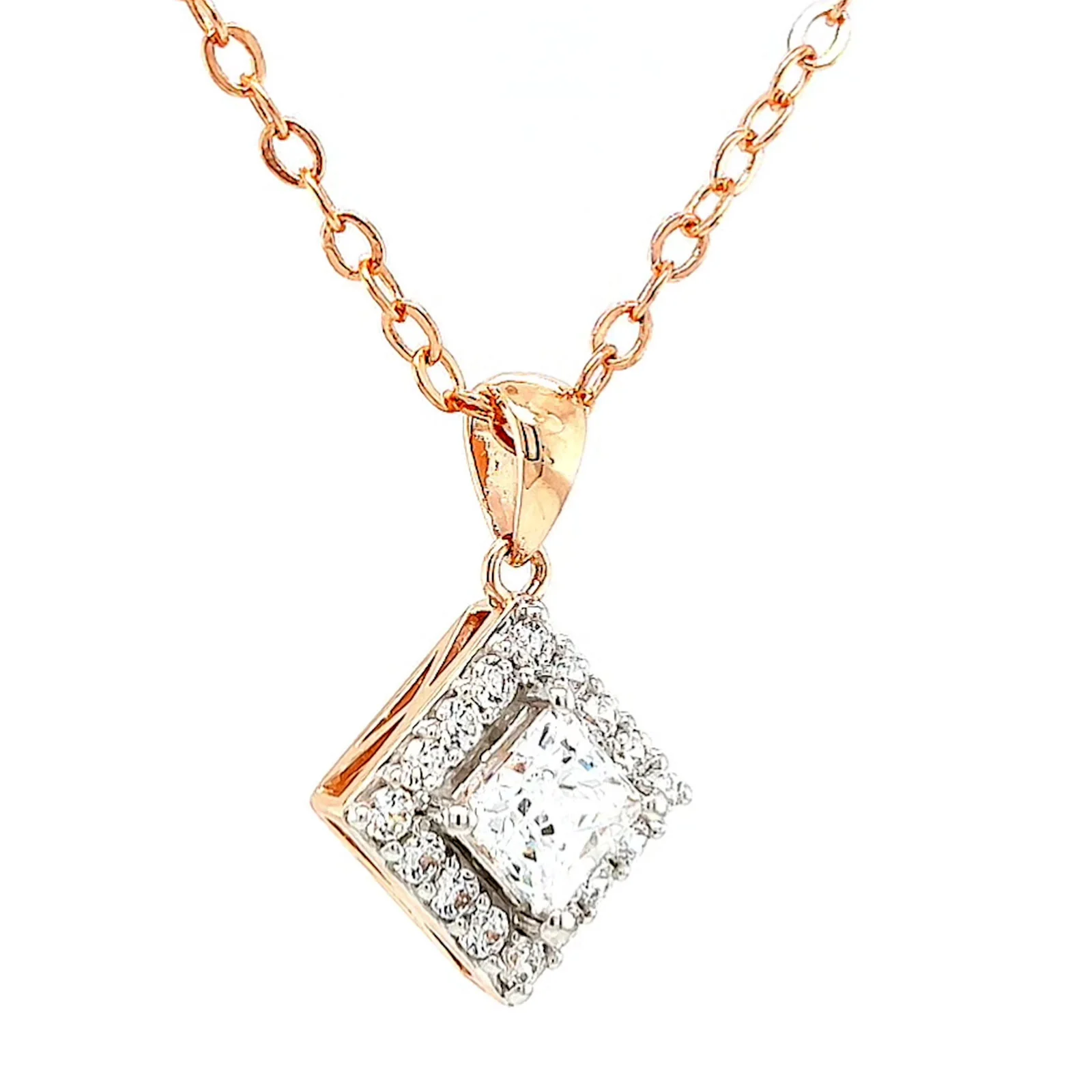 HUSH 9ct Rose Gold Princess & Round Brilliant Cut with 3/4 CARAT tw of Diamond Simulants Pendant - Image 69