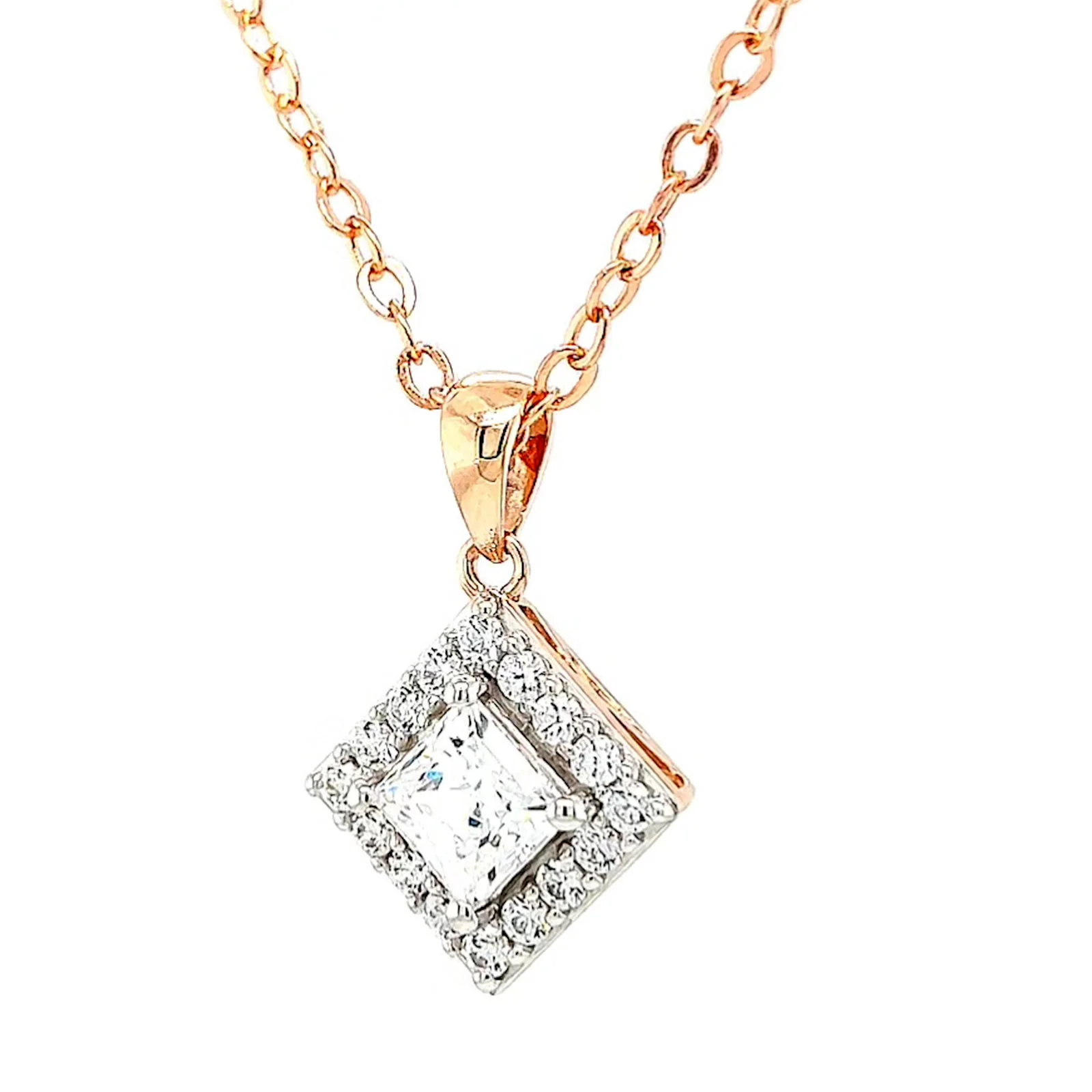 HUSH 9ct Rose Gold Princess & Round Brilliant Cut with 3/4 CARAT tw of Diamond Simulants Pendant - Image 7