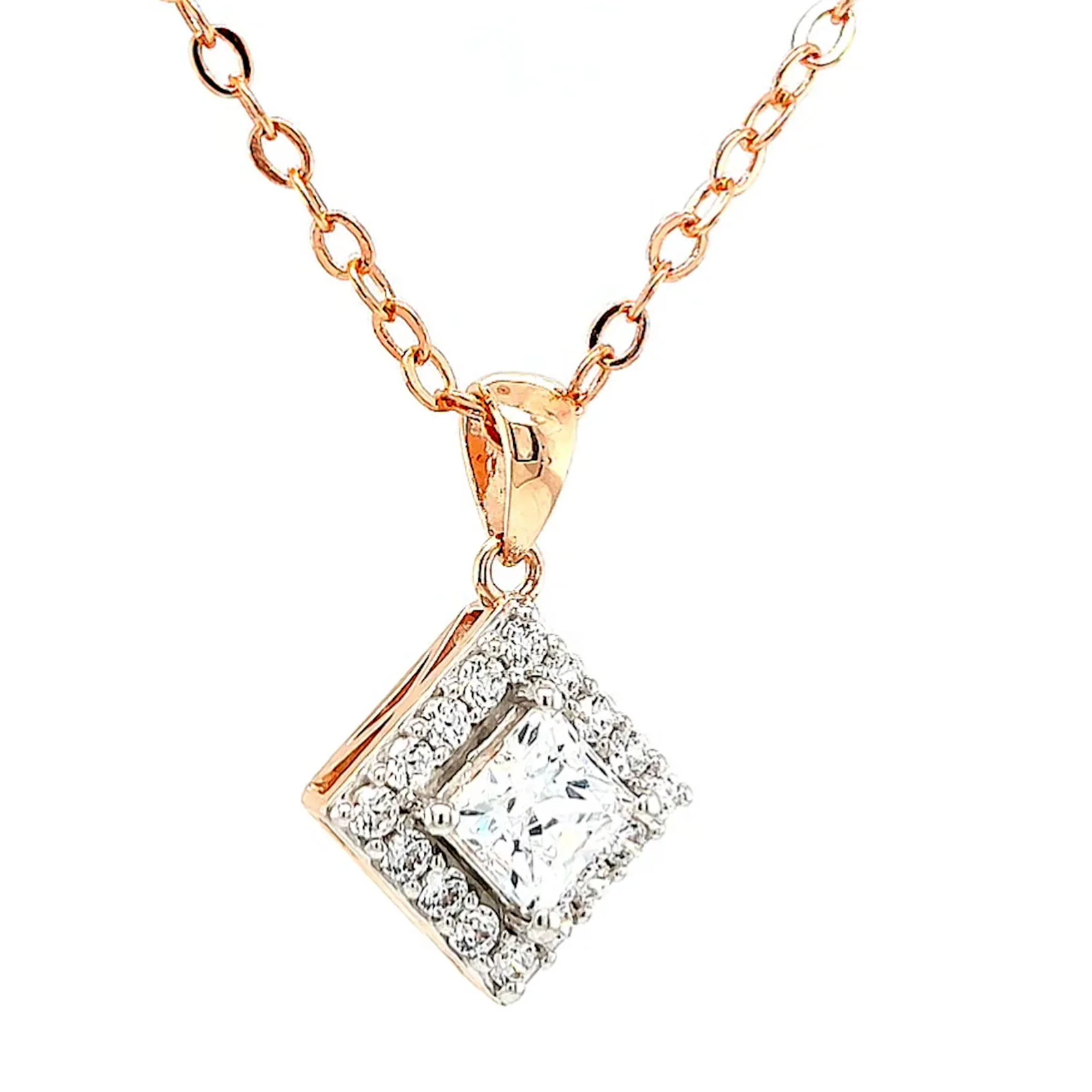 HUSH 9ct Rose Gold Princess & Round Brilliant Cut with 3/4 CARAT tw of Diamond Simulants Pendant - Image 70