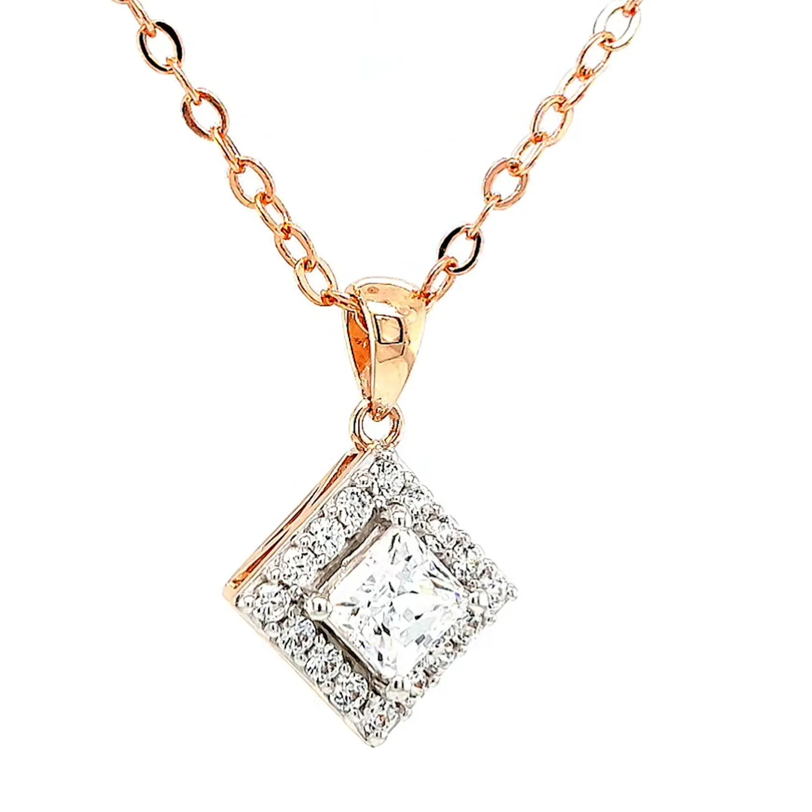 HUSH 9ct Rose Gold Princess & Round Brilliant Cut with 3/4 CARAT tw of Diamond Simulants Pendant - Image 71