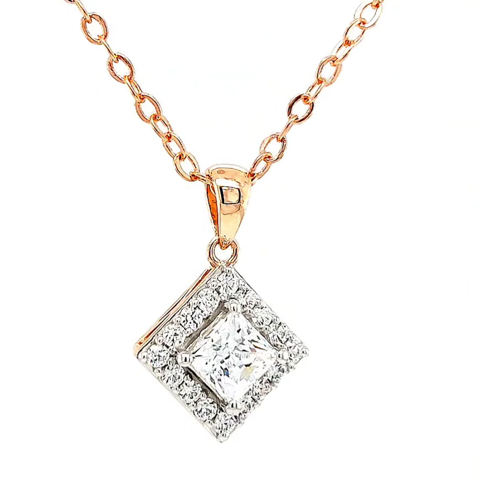 HUSH 9ct Rose Gold Princess & Round Brilliant Cut with 3/4 CARAT tw of Diamond Simulants Pendant - Image 72