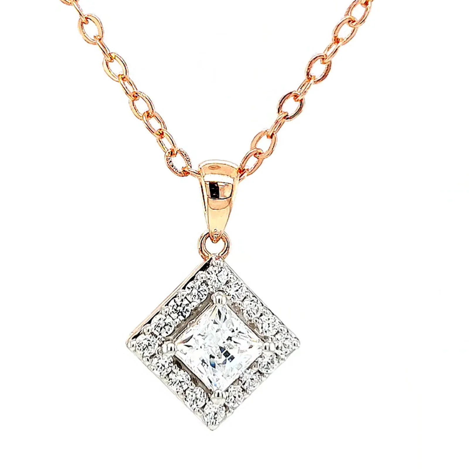 HUSH 9ct Rose Gold Princess & Round Brilliant Cut with 3/4 CARAT tw of Diamond Simulants Pendant - Image 74