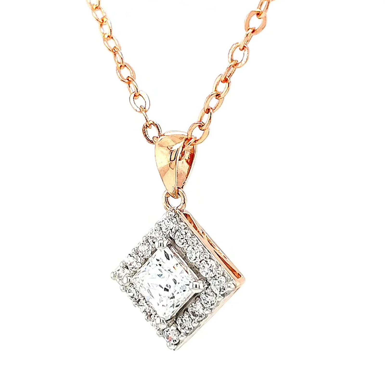 HUSH 9ct Rose Gold Princess & Round Brilliant Cut with 3/4 CARAT tw of Diamond Simulants Pendant - Image 8