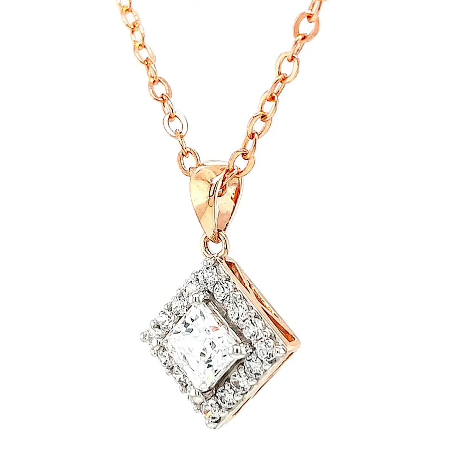 HUSH 9ct Rose Gold Princess & Round Brilliant Cut with 3/4 CARAT tw of Diamond Simulants Pendant - Image 9