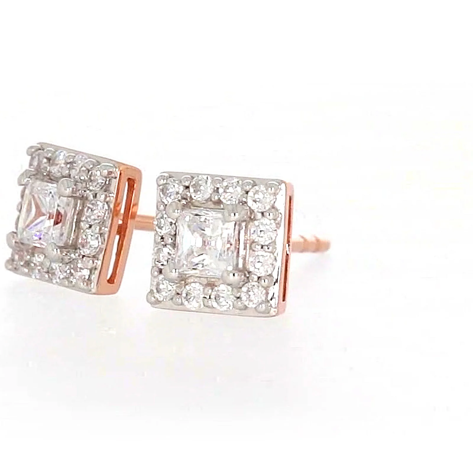 HUSH 9ct Rose Gold Princess & Round Brilliant Cut with 1/2 CARAT tw of Diamond Simulants Stud Earrings - Image 10