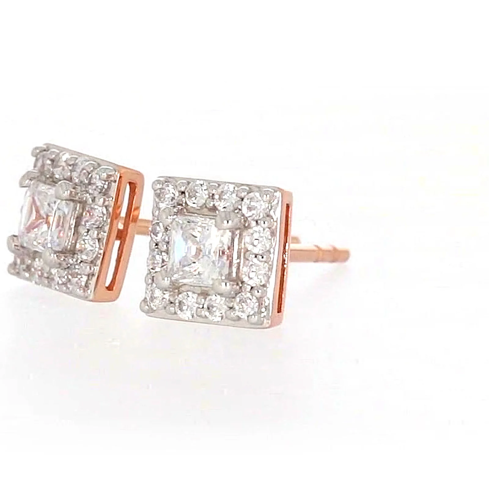 HUSH 9ct Rose Gold Princess & Round Brilliant Cut with 1/2 CARAT tw of Diamond Simulants Stud Earrings - Image 11