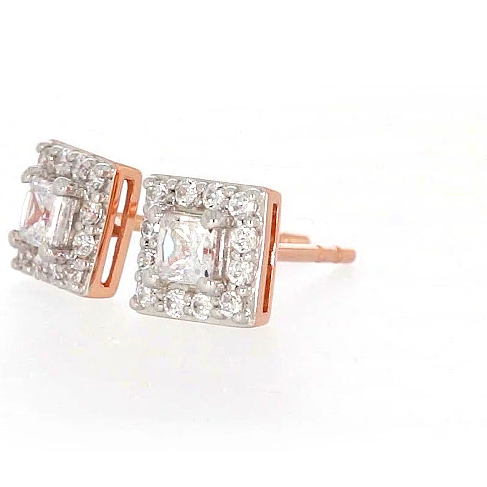 HUSH 9ct Rose Gold Princess & Round Brilliant Cut with 1/2 CARAT tw of Diamond Simulants Stud Earrings - Image 12