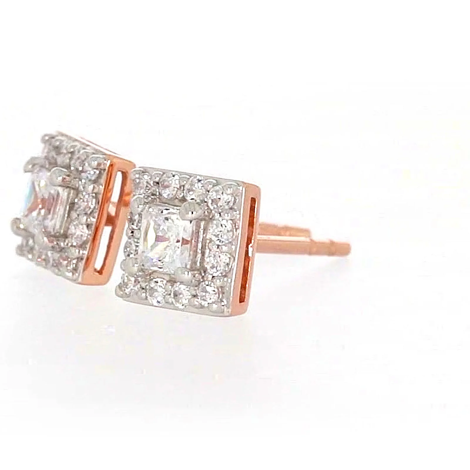 HUSH 9ct Rose Gold Princess & Round Brilliant Cut with 1/2 CARAT tw of Diamond Simulants Stud Earrings - Image 13