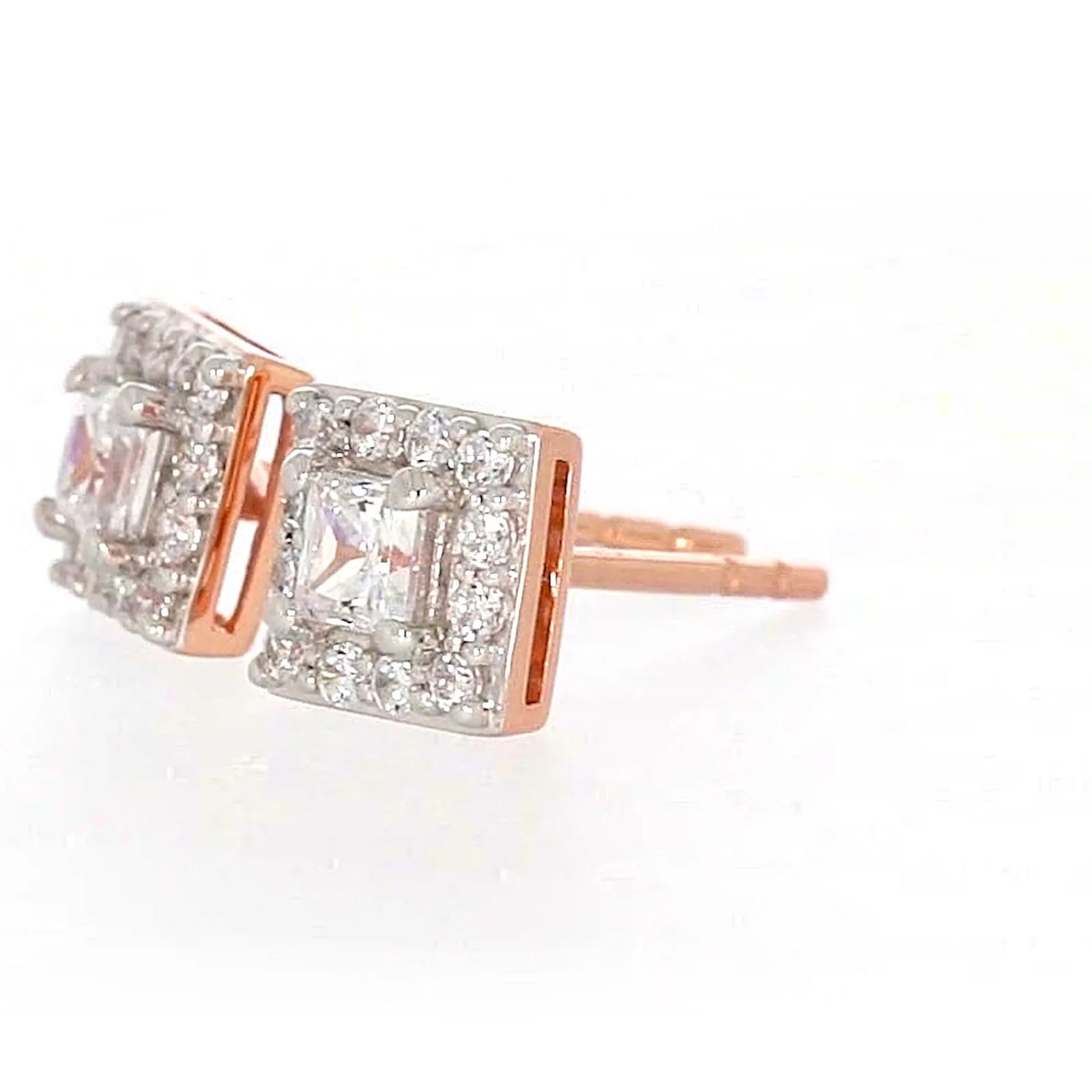 HUSH 9ct Rose Gold Princess & Round Brilliant Cut with 1/2 CARAT tw of Diamond Simulants Stud Earrings - Image 14